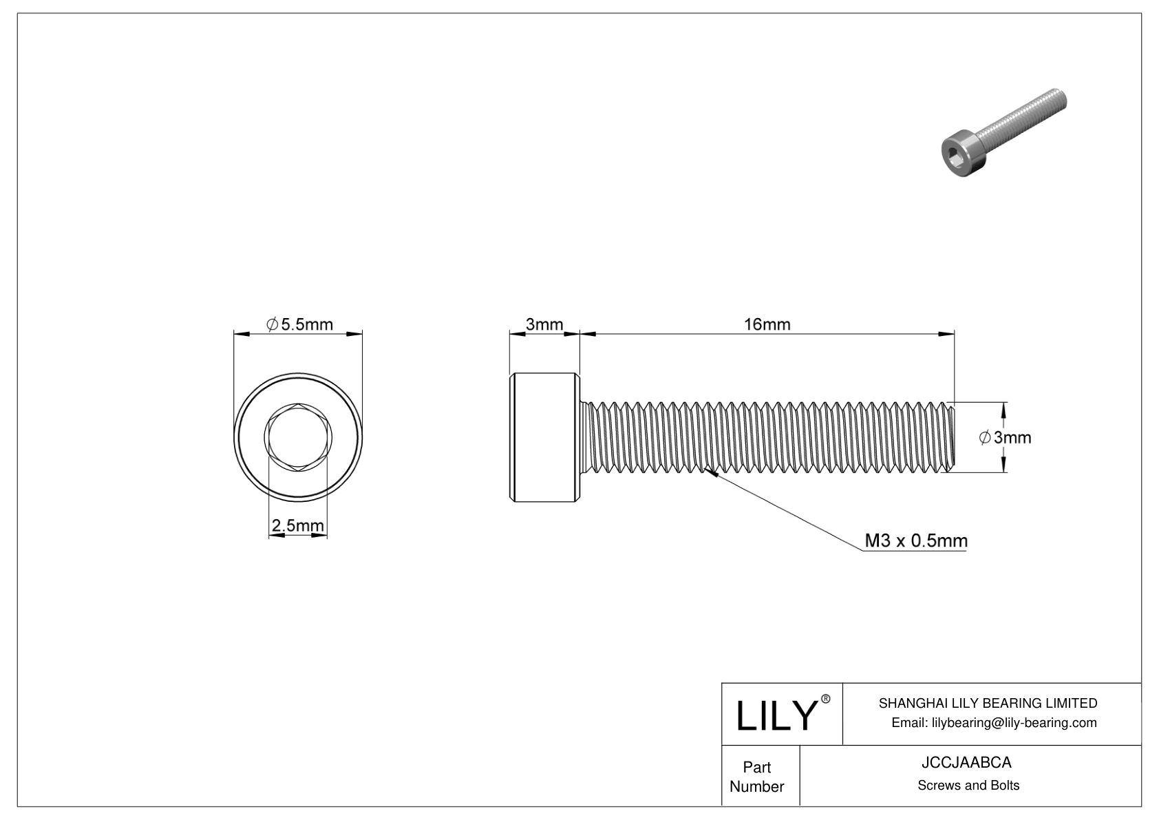 JCCJAABCA Super-Corrosion-Resistant 316 Stainless Steel Socket Head Screws cad drawing