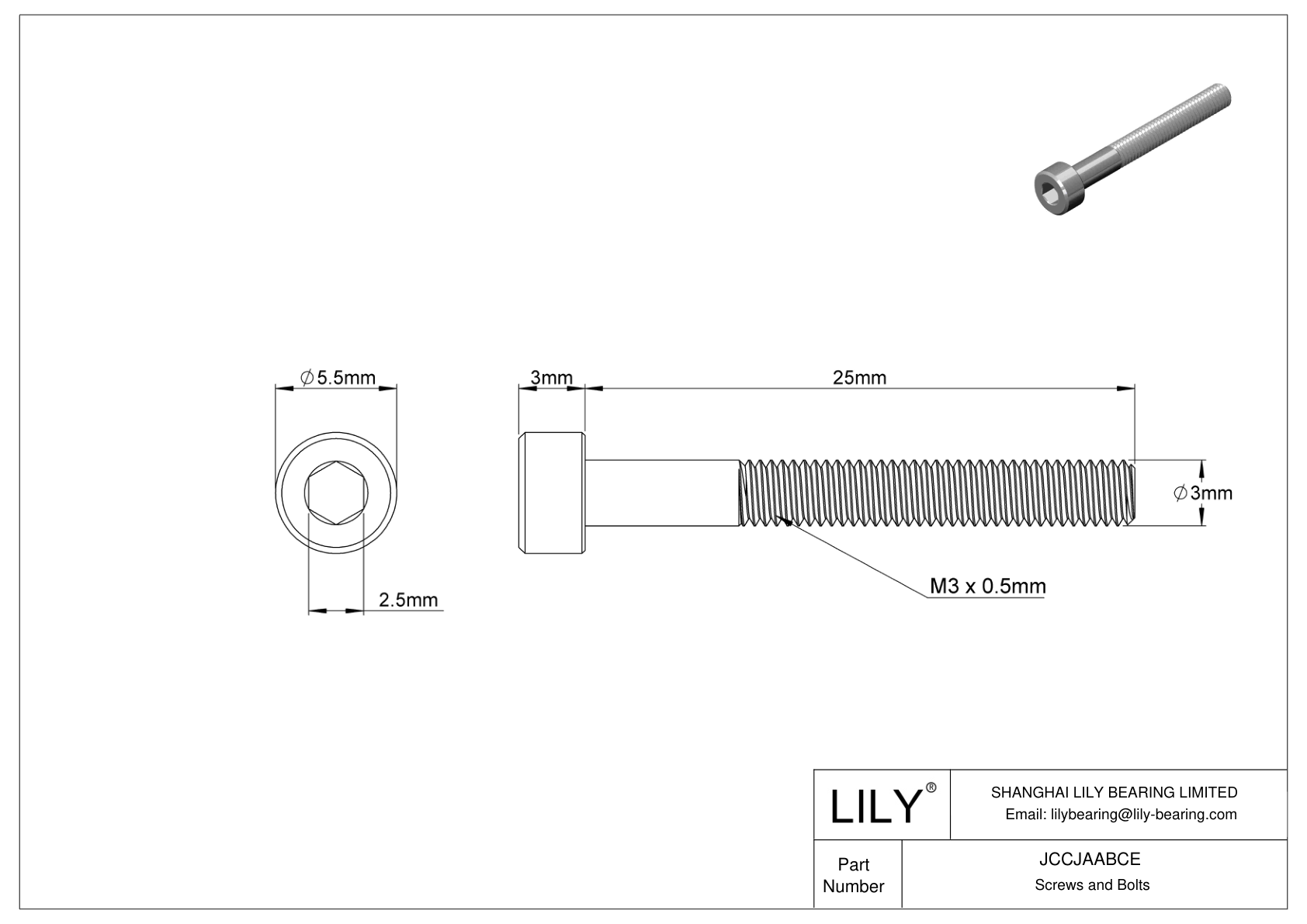 JCCJAABCE Super-Corrosion-Resistant 316 Stainless Steel Socket Head Screws cad drawing