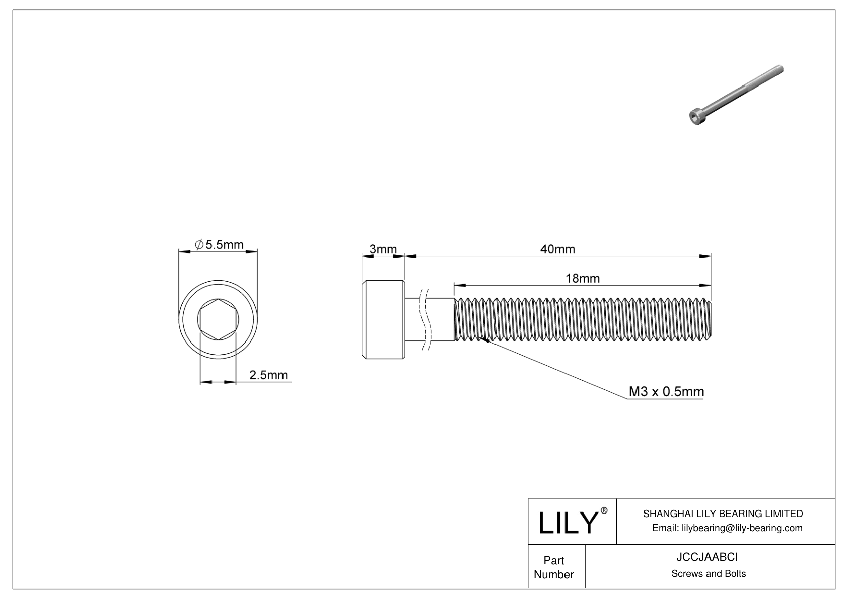 JCCJAABCI Super-Corrosion-Resistant 316 Stainless Steel Socket Head Screws cad drawing