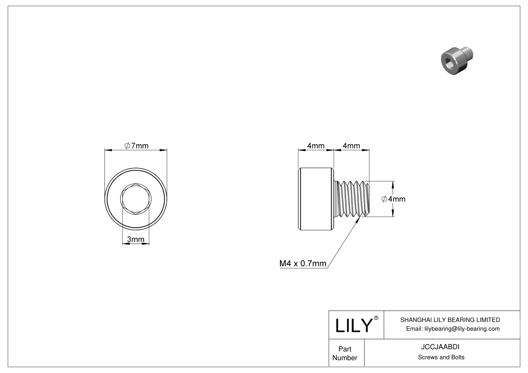 JCCJAABDI 超耐腐蚀 316 不锈钢内六角螺钉 cad drawing