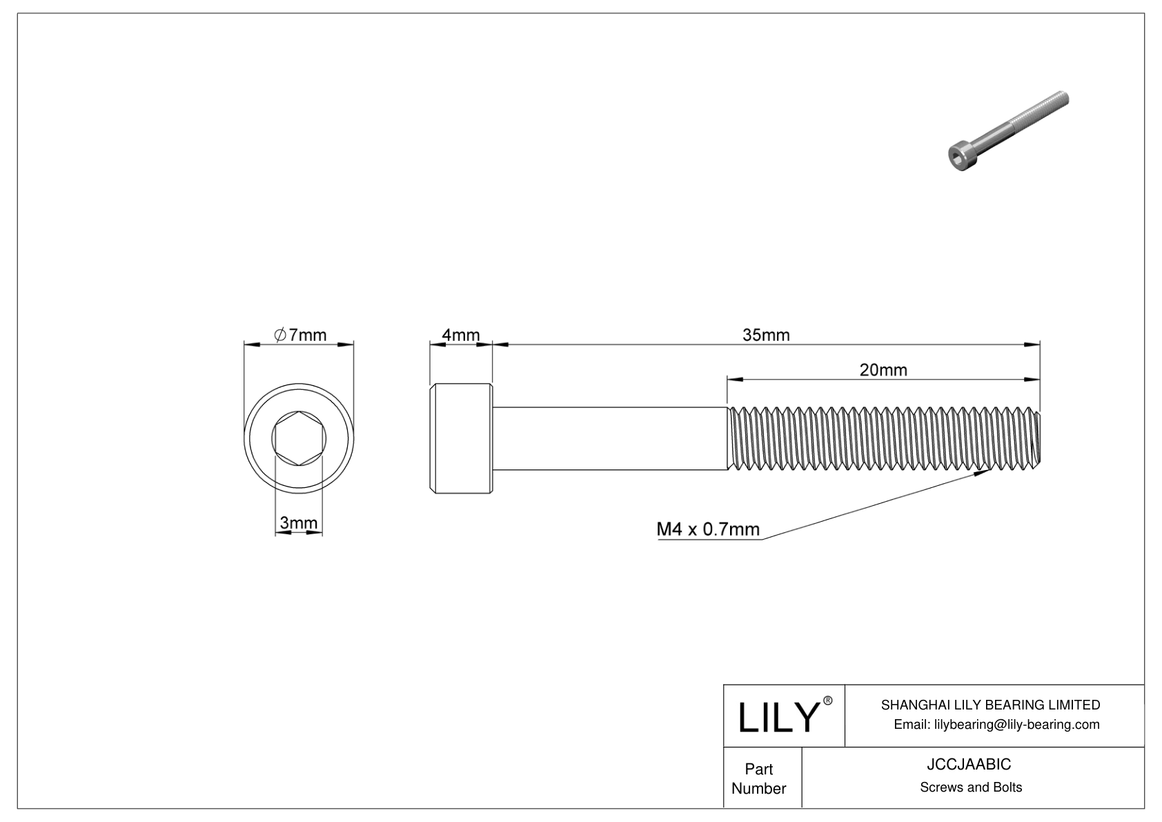 JCCJAABIC 超耐腐蚀 316 不锈钢内六角螺钉 cad drawing