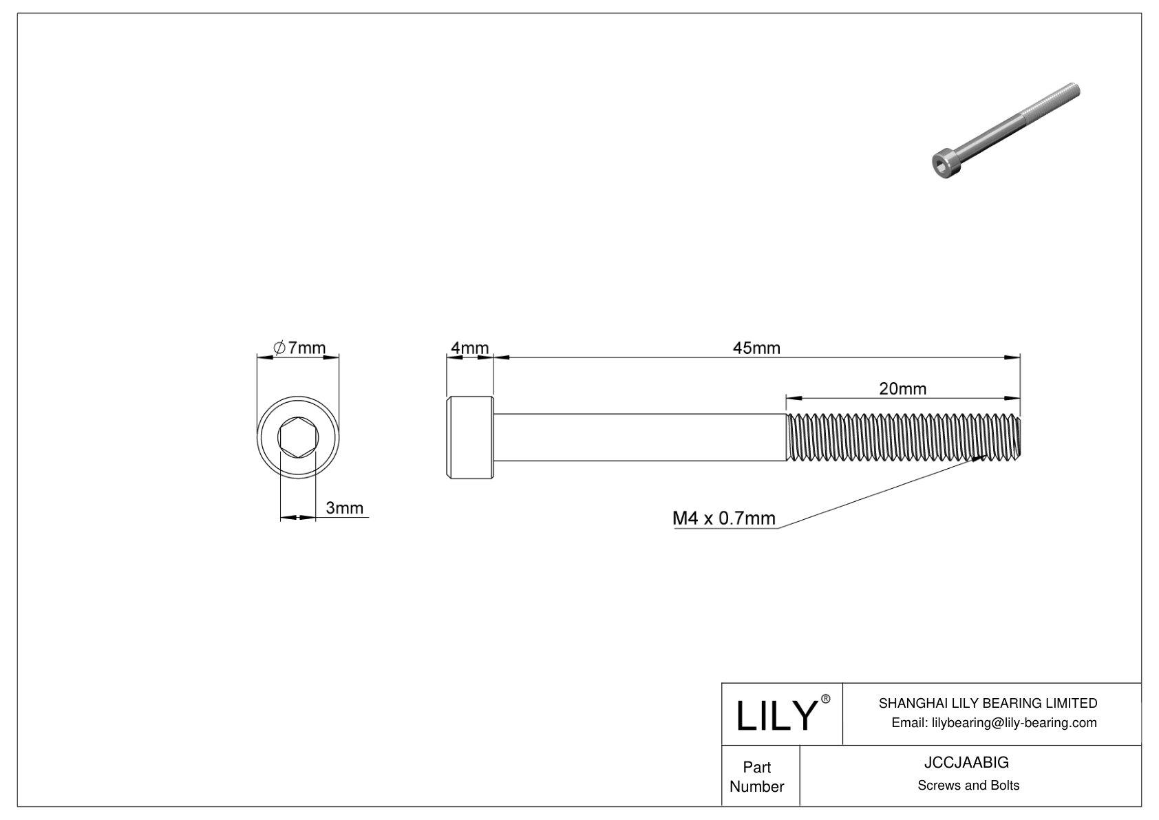 JCCJAABIG Super-Corrosion-Resistant 316 Stainless Steel Socket Head Screws cad drawing