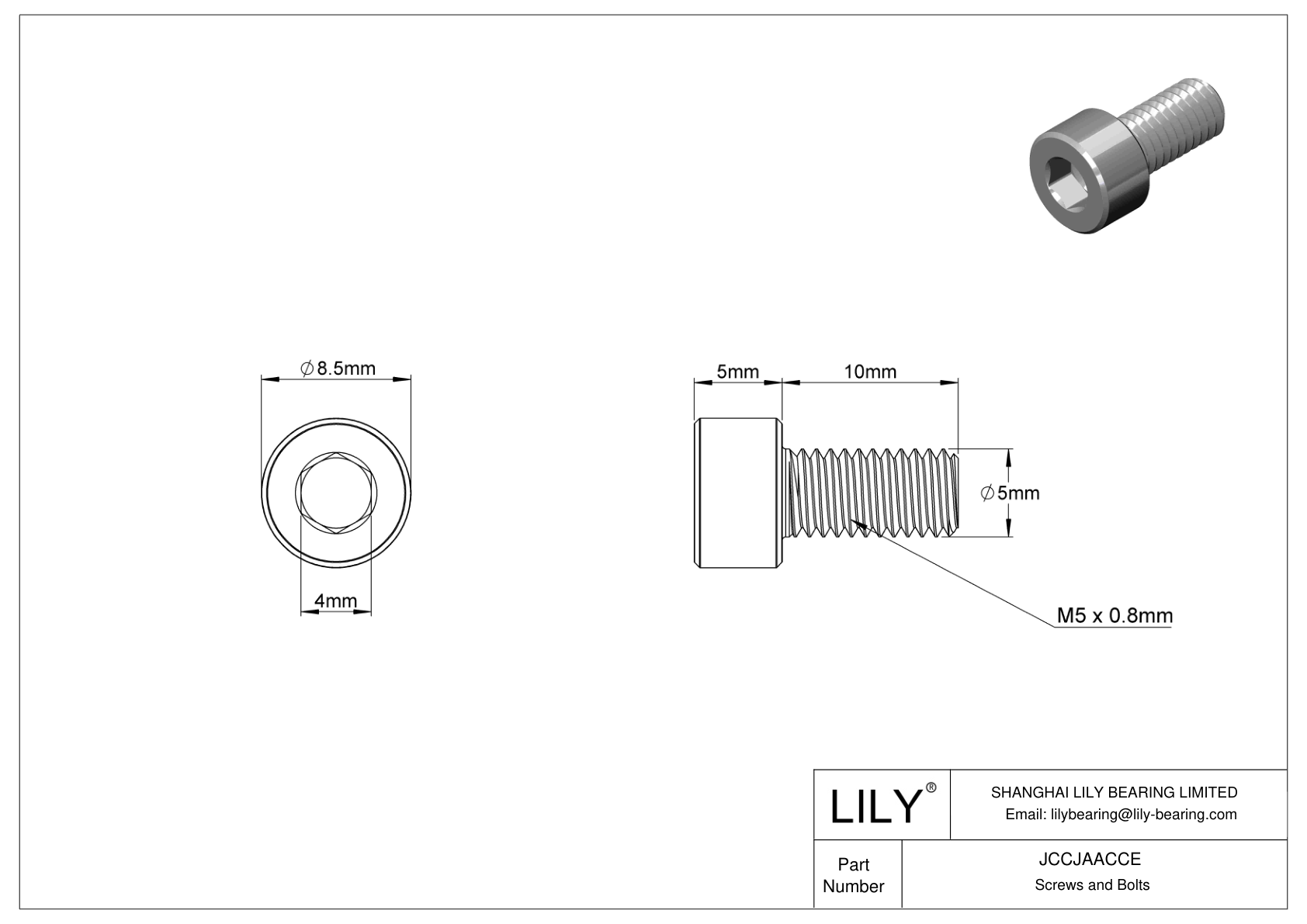 JCCJAACCE Super-Corrosion-Resistant 316 Stainless Steel Socket Head Screws cad drawing