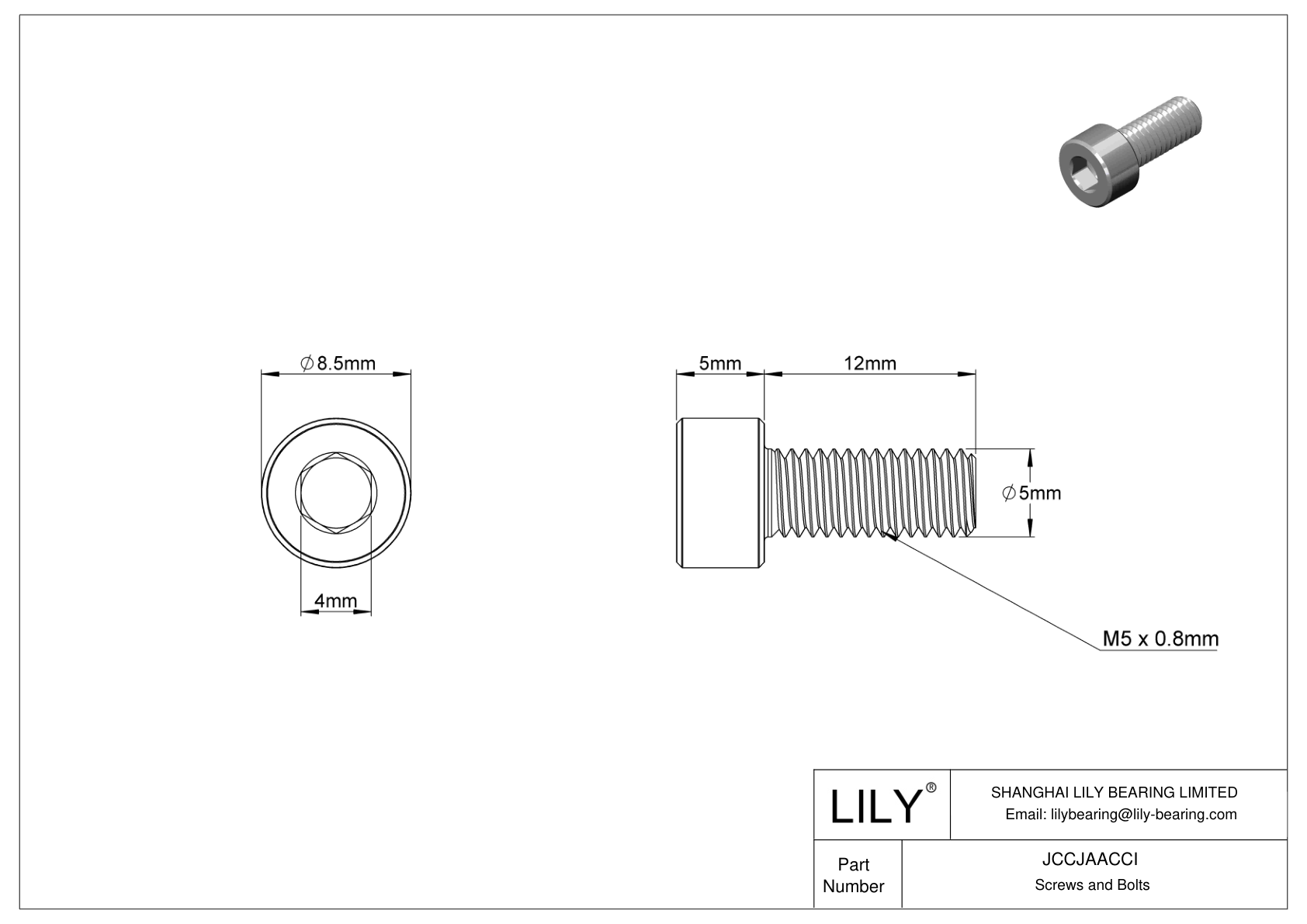 JCCJAACCI 超耐腐蚀 316 不锈钢内六角螺钉 cad drawing