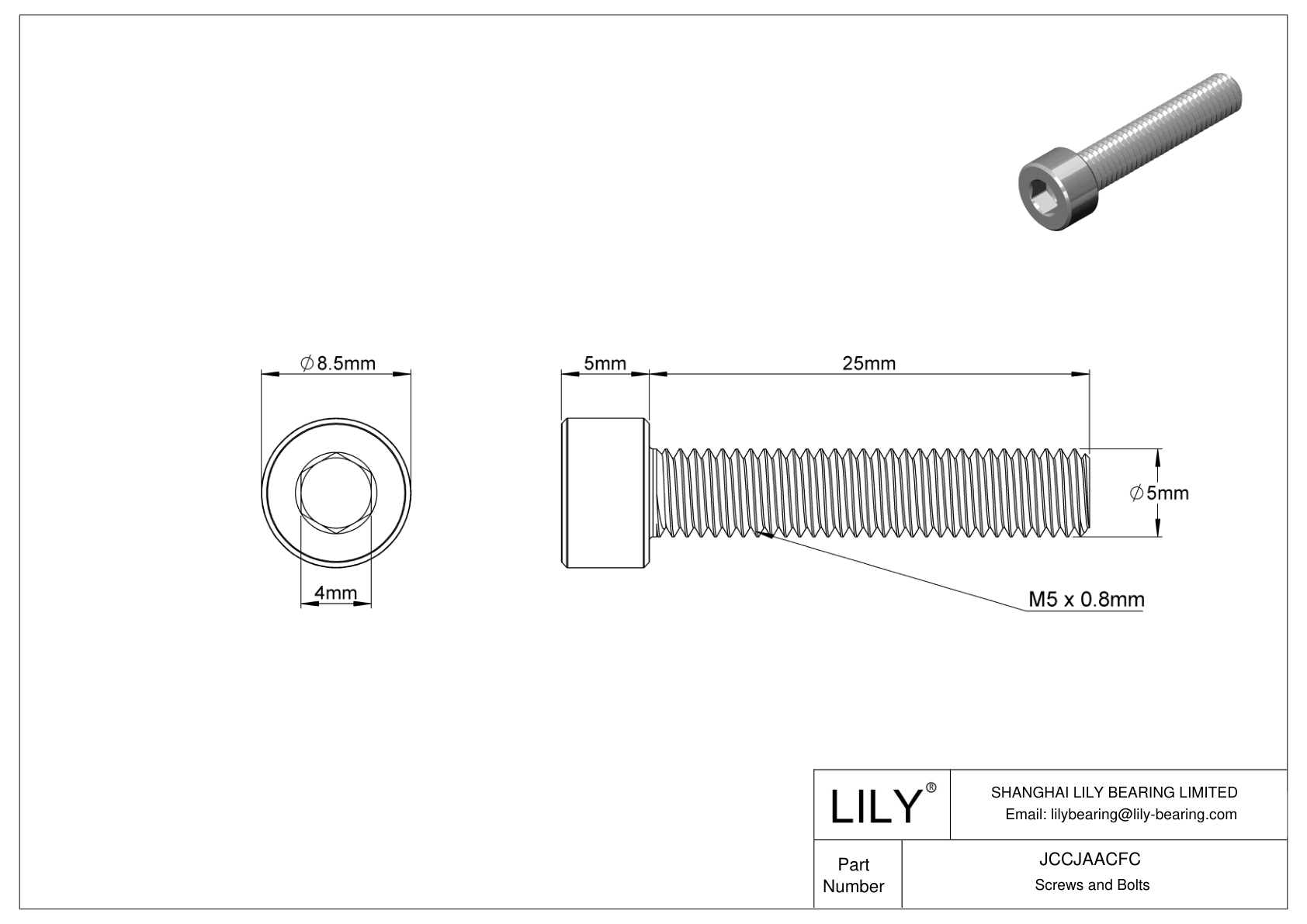 JCCJAACFC Super-Corrosion-Resistant 316 Stainless Steel Socket Head Screws cad drawing