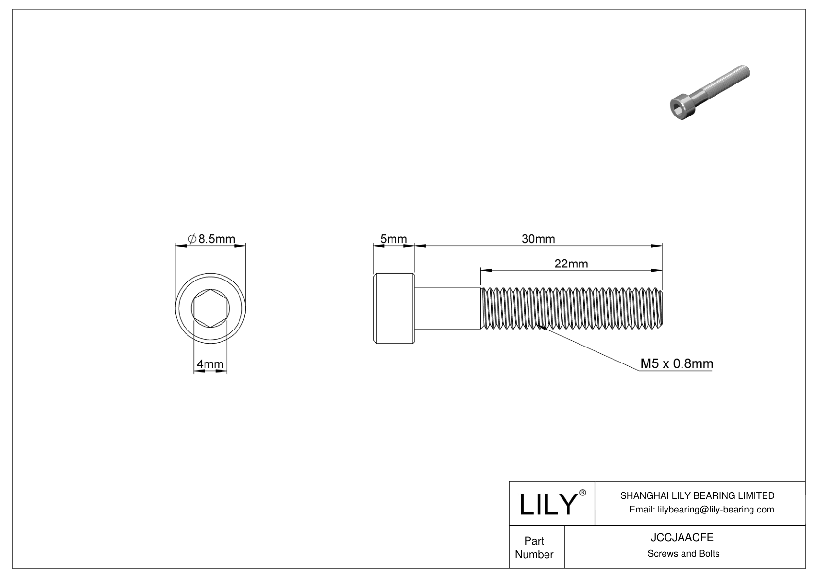 JCCJAACFE Super-Corrosion-Resistant 316 Stainless Steel Socket Head Screws cad drawing