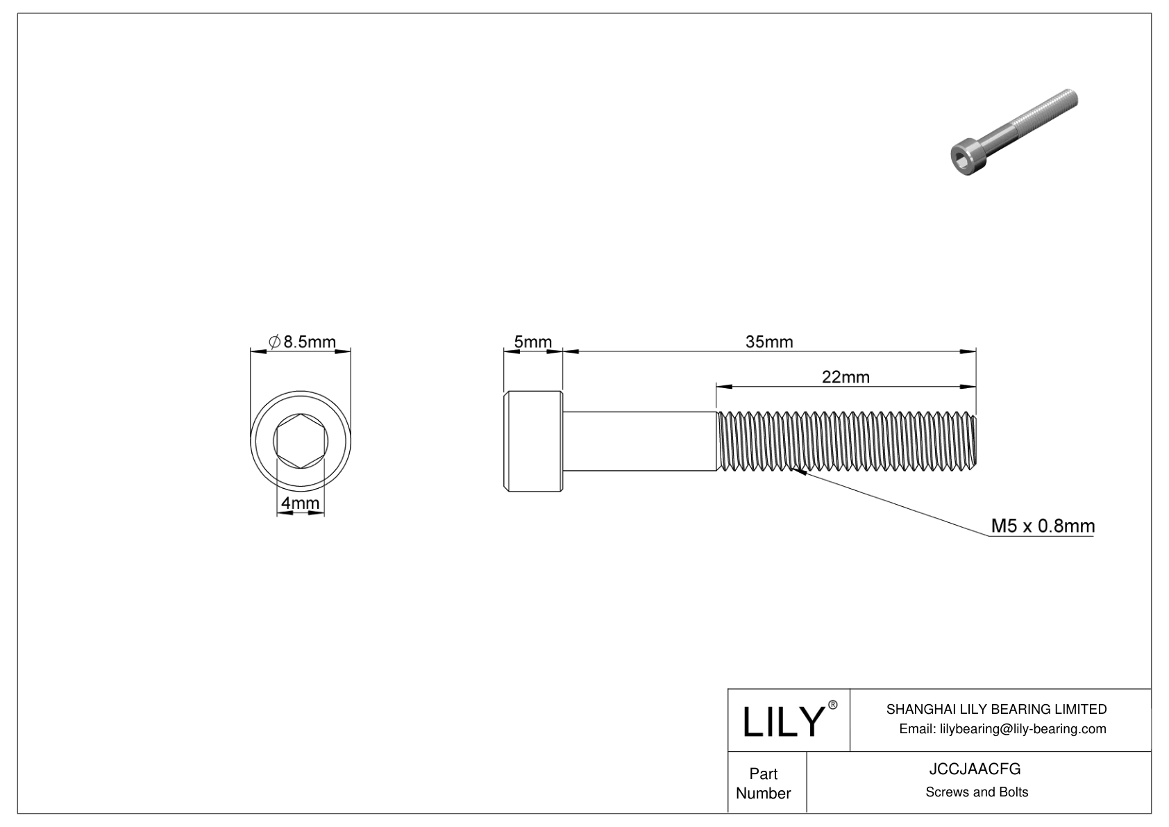 JCCJAACFG Super-Corrosion-Resistant 316 Stainless Steel Socket Head Screws cad drawing