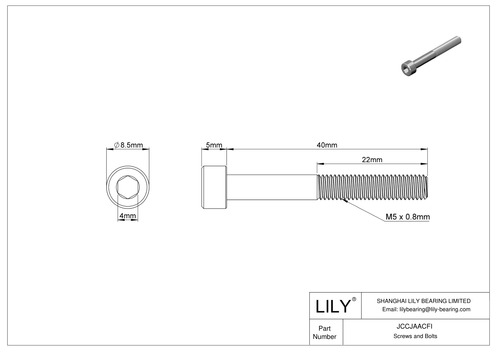 JCCJAACFI Super-Corrosion-Resistant 316 Stainless Steel Socket Head Screws cad drawing