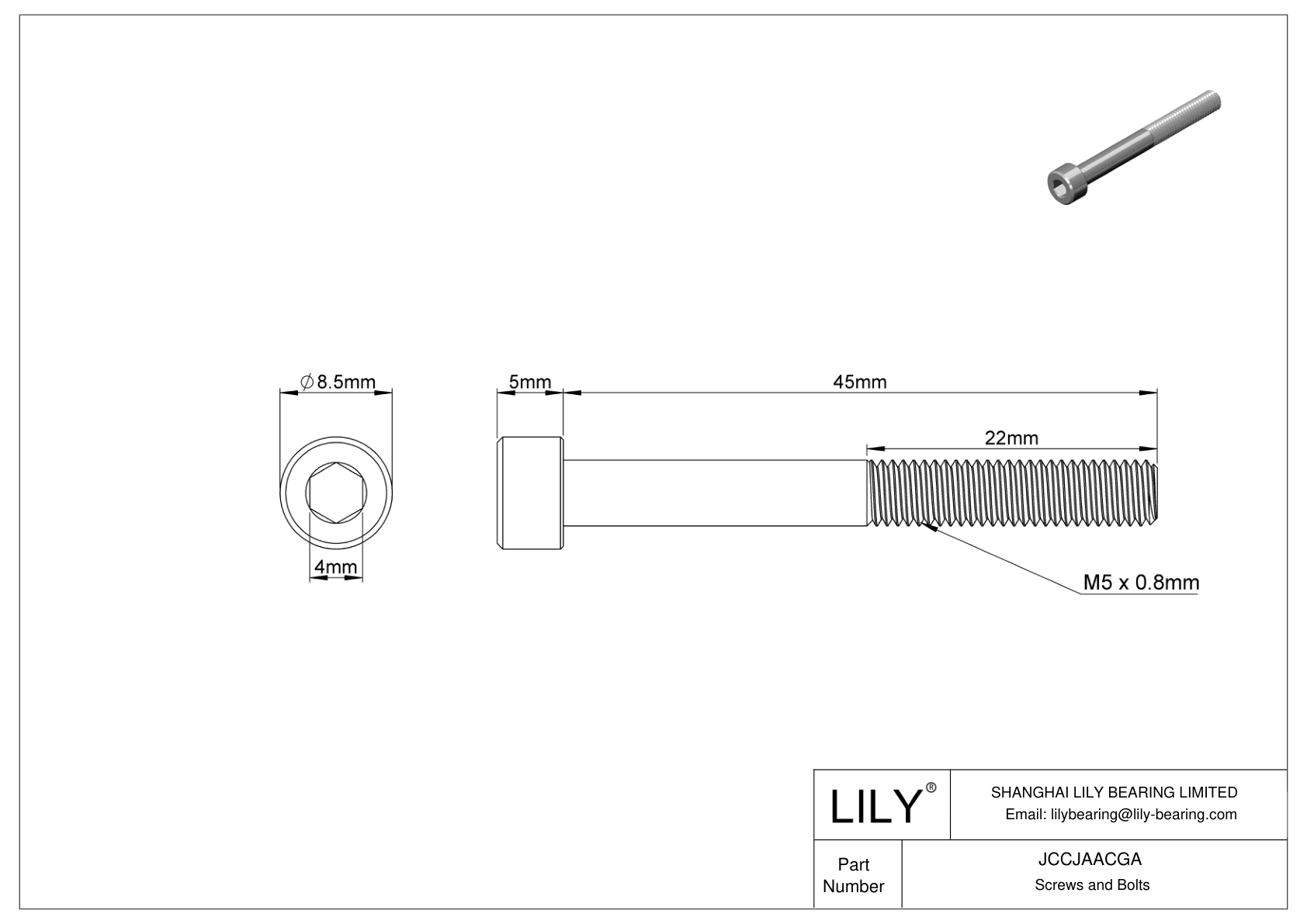 JCCJAACGA 超耐腐蚀 316 不锈钢内六角螺钉 cad drawing