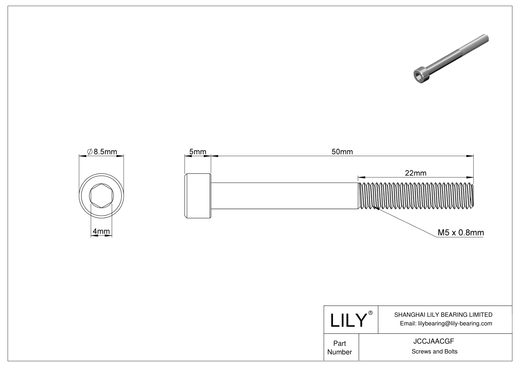 JCCJAACGF Tornillos de cabeza cilíndrica de acero inoxidable 316 superresistentes a la corrosión cad drawing