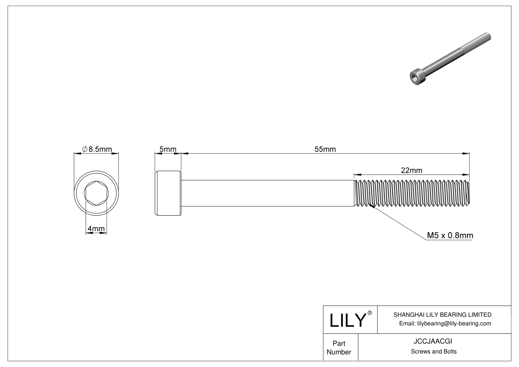 JCCJAACGI Super-Corrosion-Resistant 316 Stainless Steel Socket Head Screws cad drawing