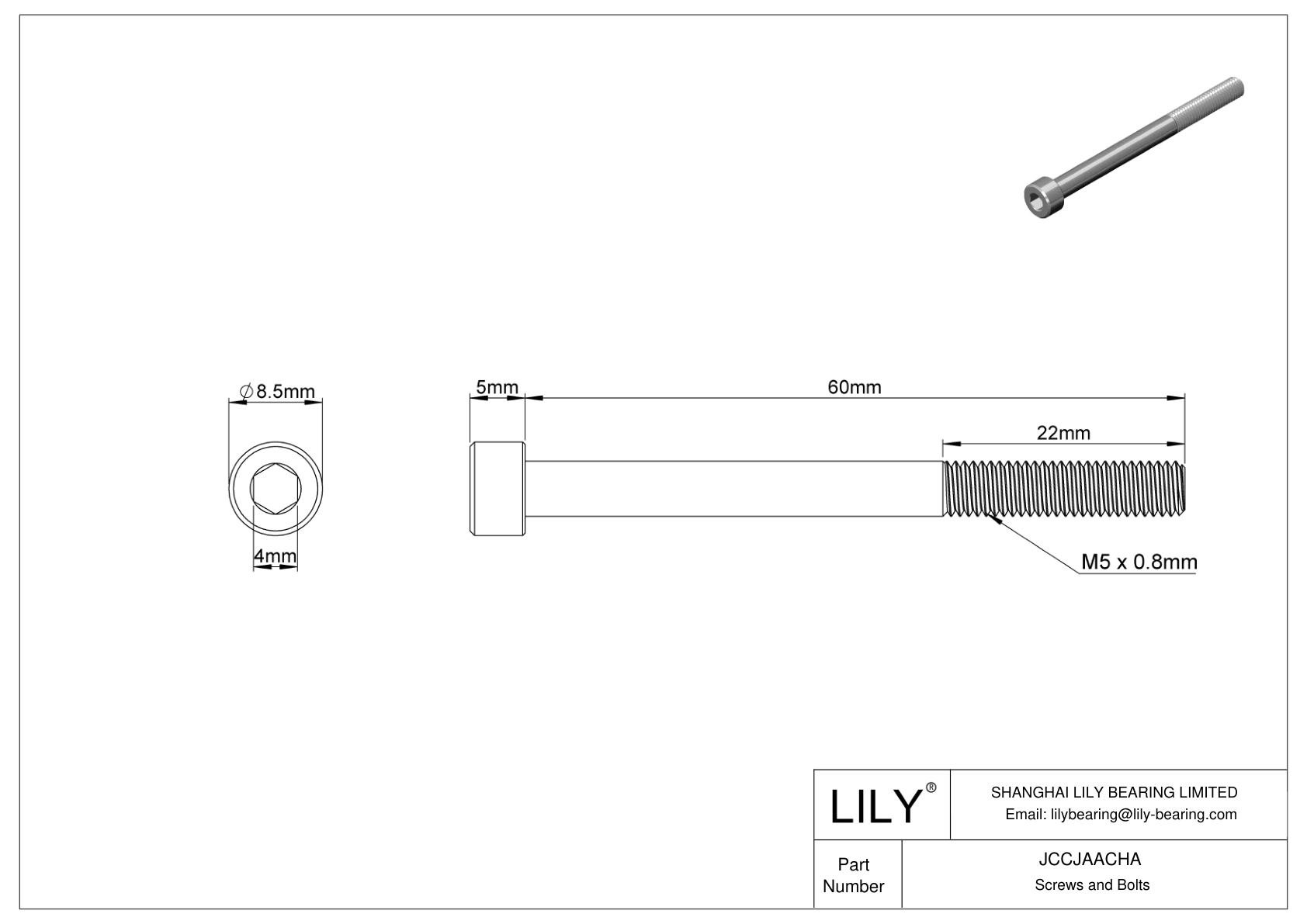 JCCJAACHA 超耐腐蚀 316 不锈钢内六角螺钉 cad drawing