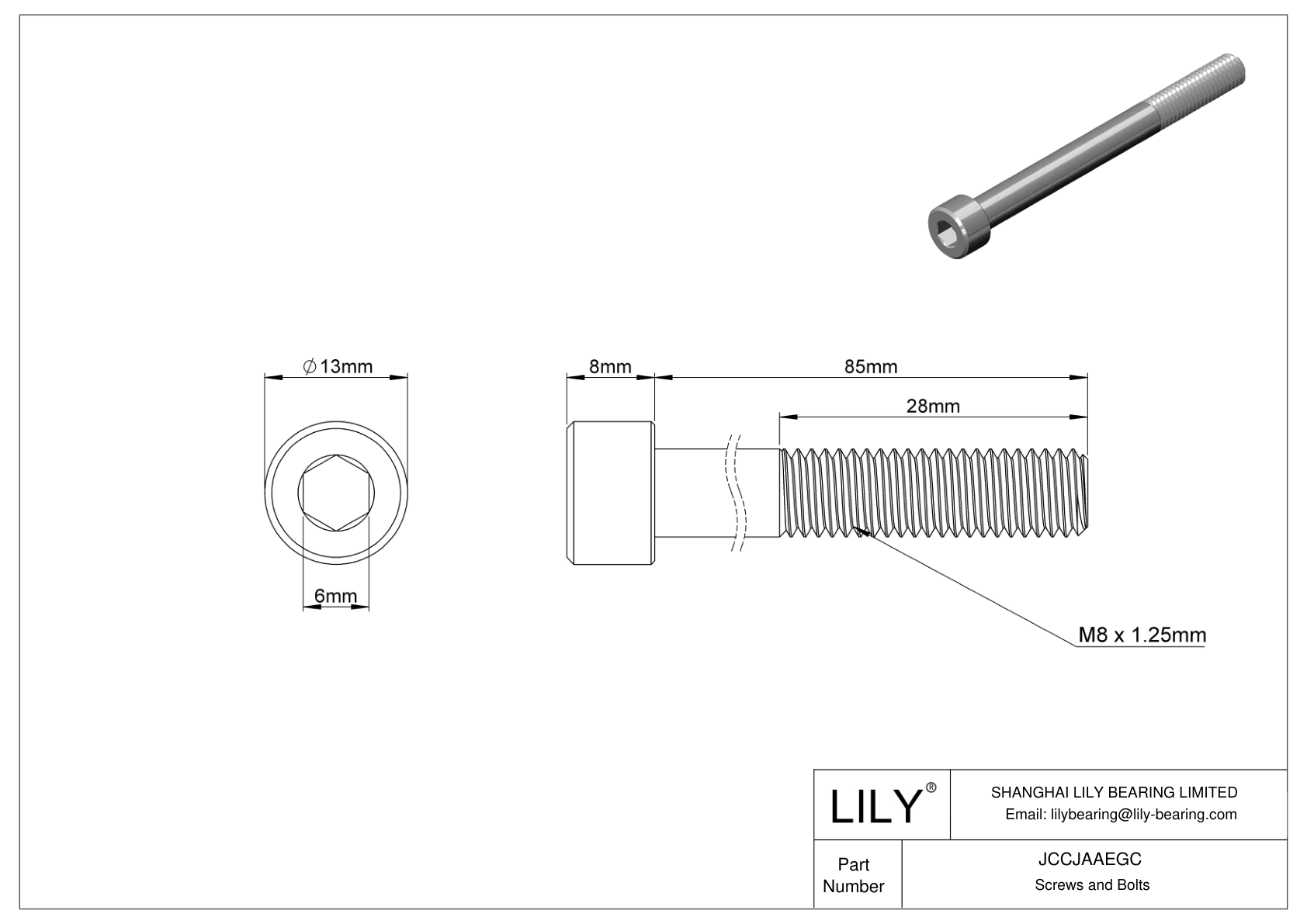 JCCJAAEGC 超耐腐蚀 316 不锈钢内六角螺钉 cad drawing