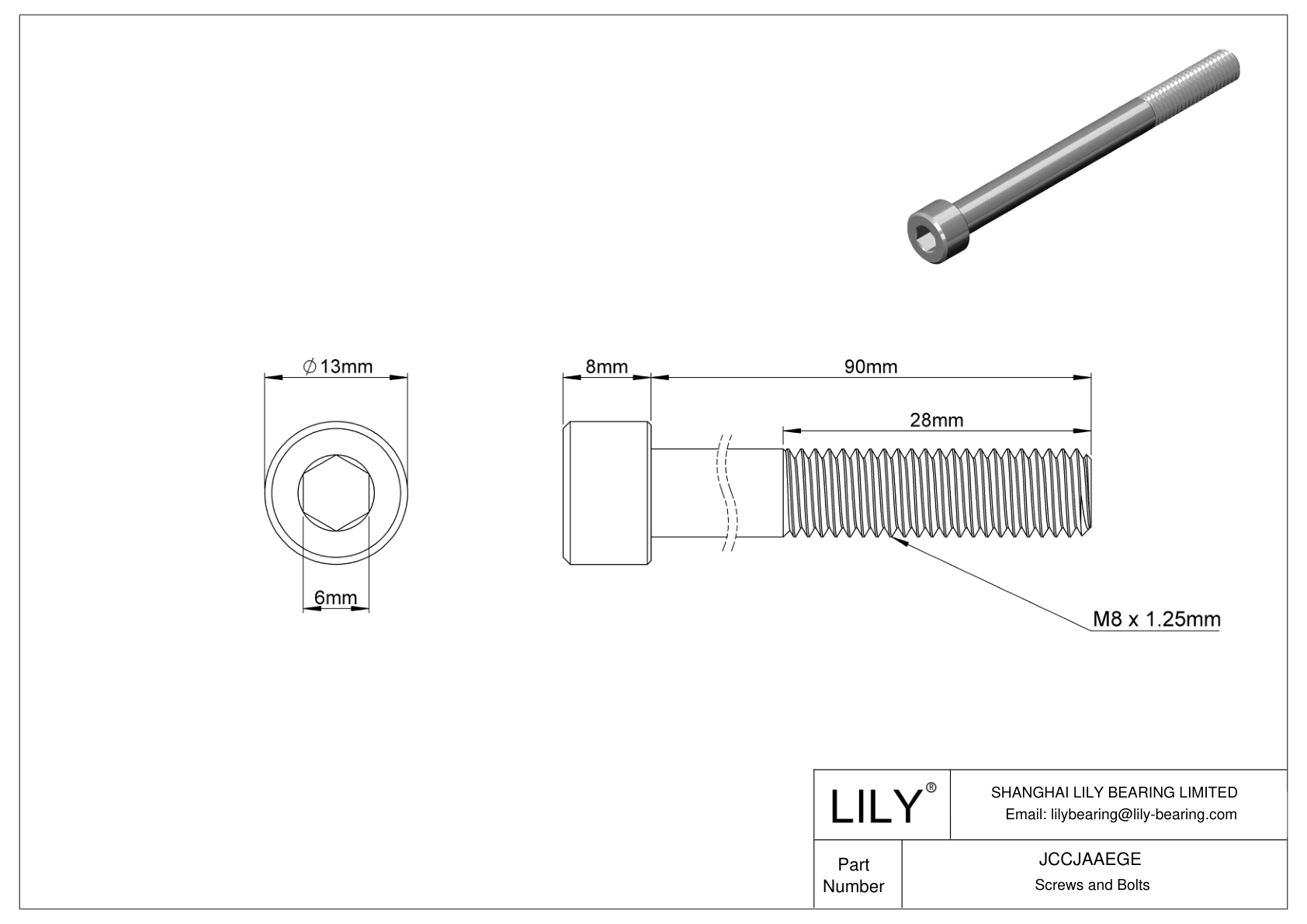 JCCJAAEGE Super-Corrosion-Resistant 316 Stainless Steel Socket Head Screws cad drawing