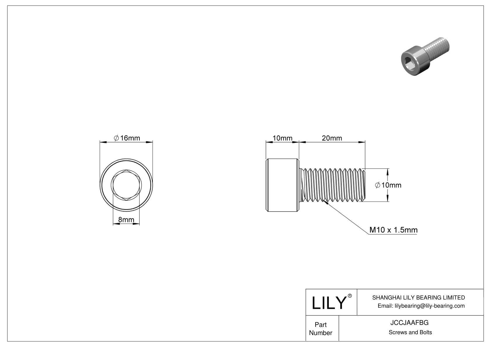 JCCJAAFBG Super-Corrosion-Resistant 316 Stainless Steel Socket Head Screws cad drawing