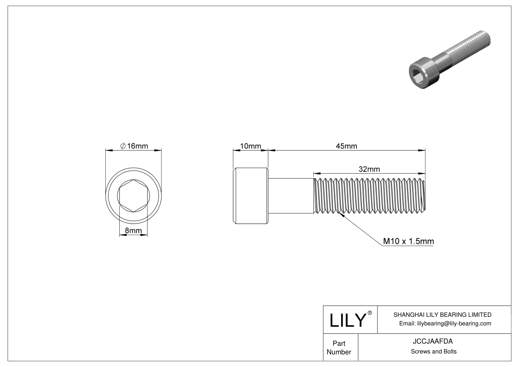 JCCJAAFDA 超耐腐蚀 316 不锈钢内六角螺钉 cad drawing