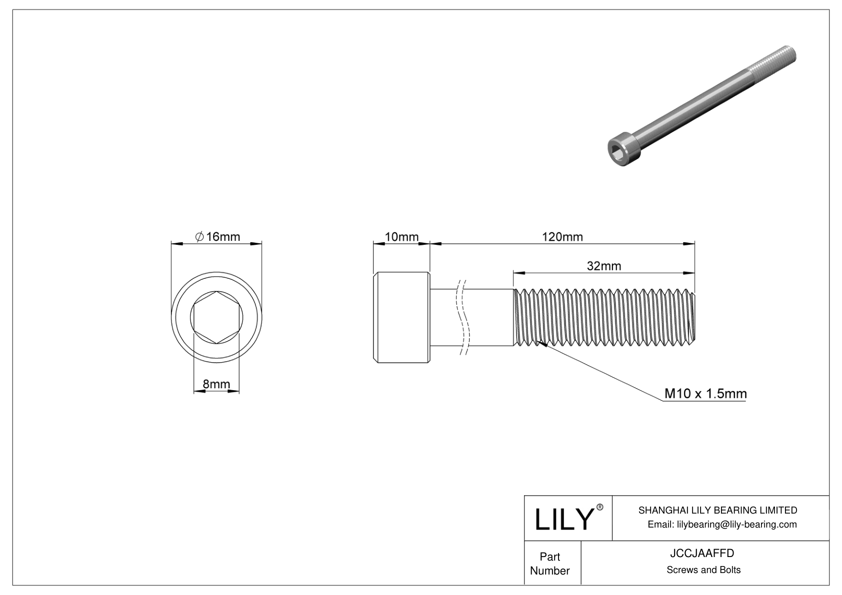 JCCJAAFFD 超耐腐蚀 316 不锈钢内六角螺钉 cad drawing