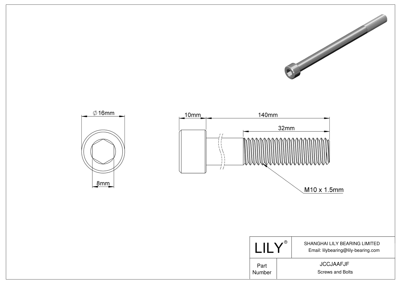 JCCJAAFJF Super-Corrosion-Resistant 316 Stainless Steel Socket Head Screws cad drawing