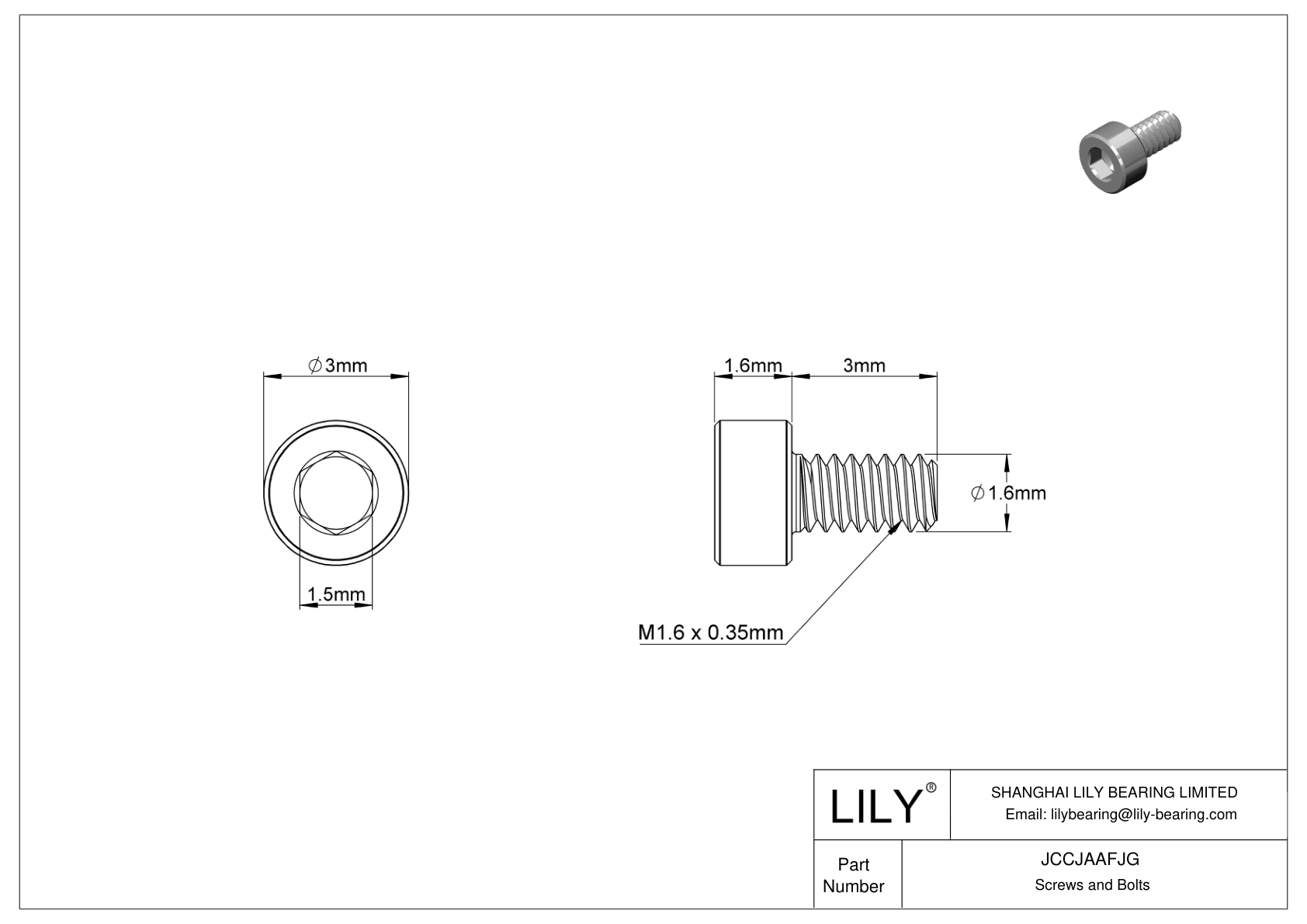 JCCJAAFJG 超耐腐蚀 316 不锈钢内六角螺钉 cad drawing