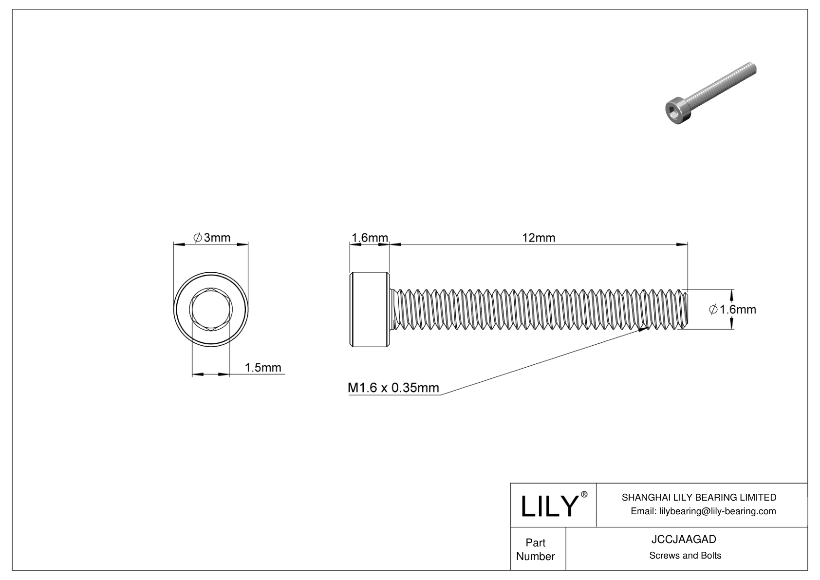 JCCJAAGAD Super-Corrosion-Resistant 316 Stainless Steel Socket Head Screws cad drawing