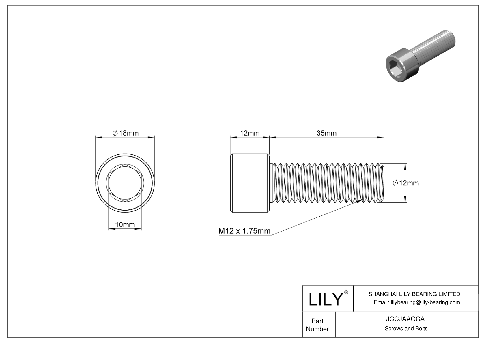 JCCJAAGCA Super-Corrosion-Resistant 316 Stainless Steel Socket Head Screws cad drawing