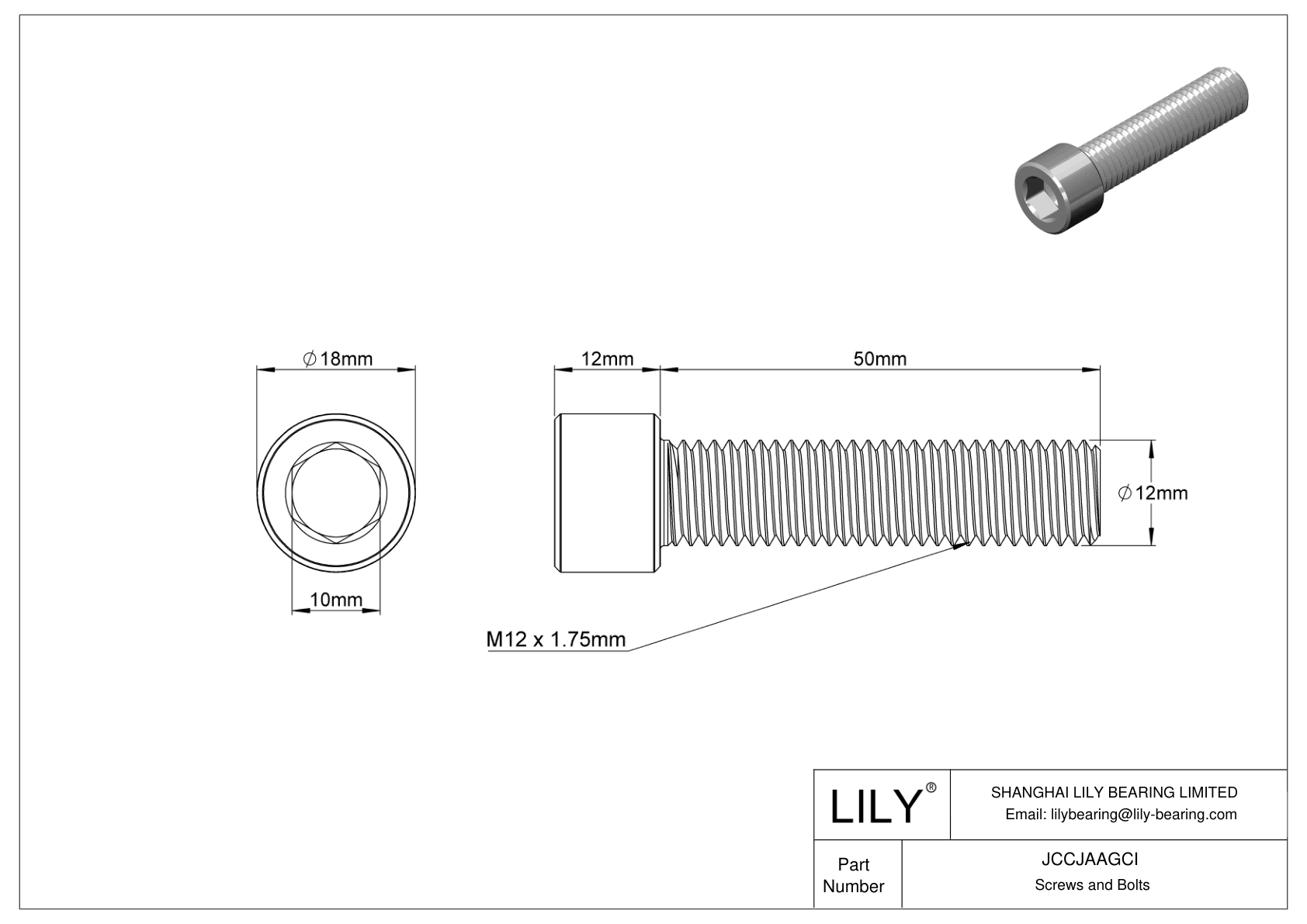 JCCJAAGCI Super-Corrosion-Resistant 316 Stainless Steel Socket Head Screws cad drawing