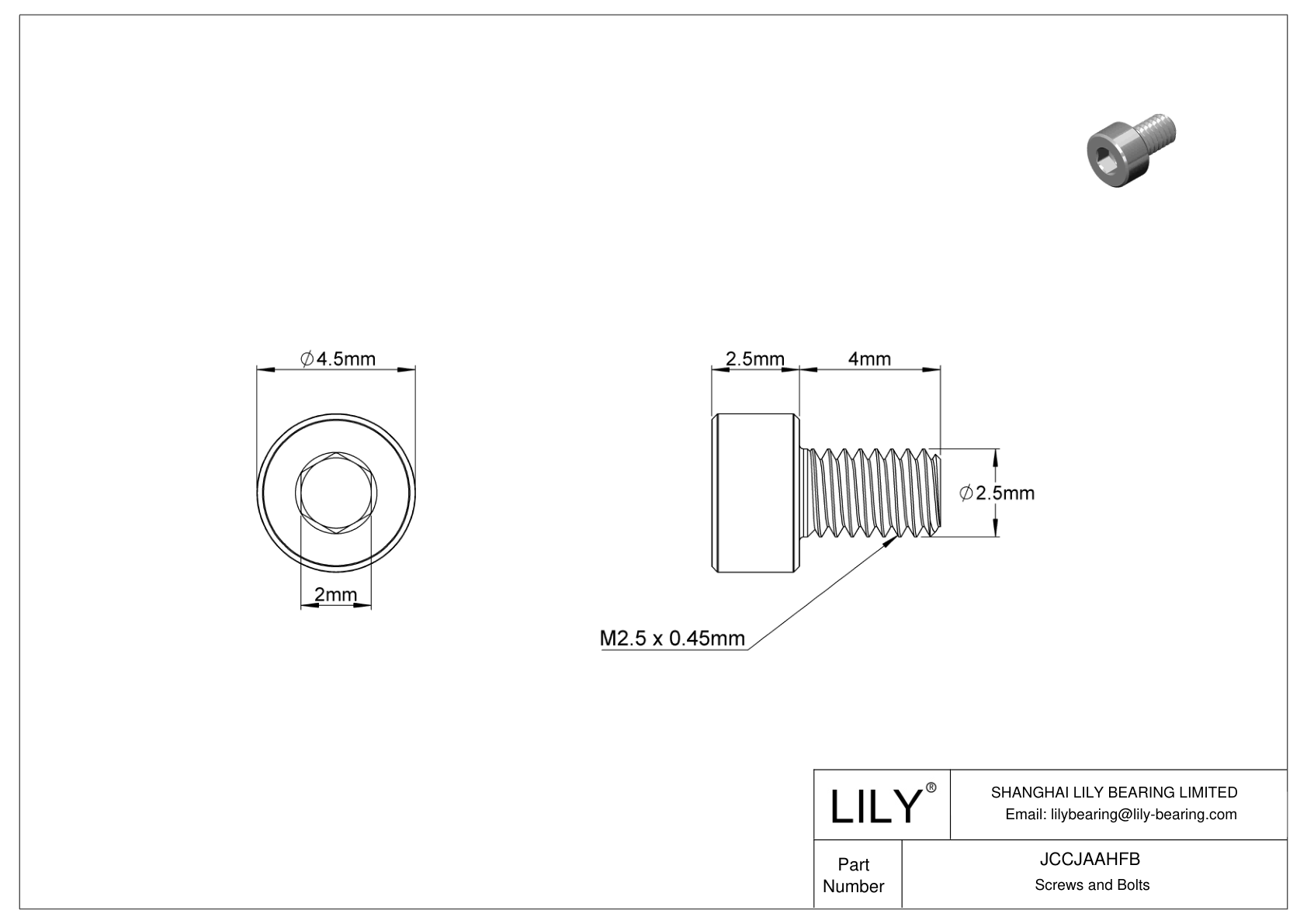 JCCJAAHFB Super-Corrosion-Resistant 316 Stainless Steel Socket Head Screws cad drawing