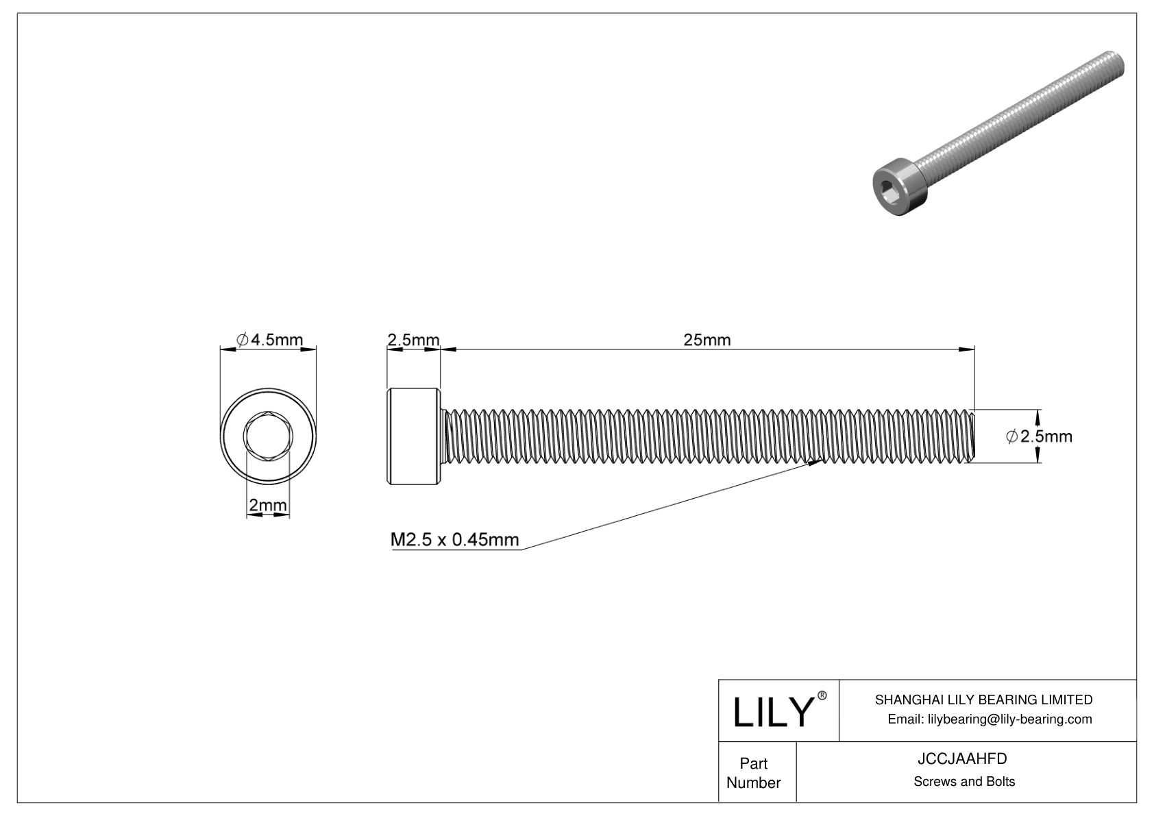 JCCJAAHFD Super-Corrosion-Resistant 316 Stainless Steel Socket Head Screws cad drawing