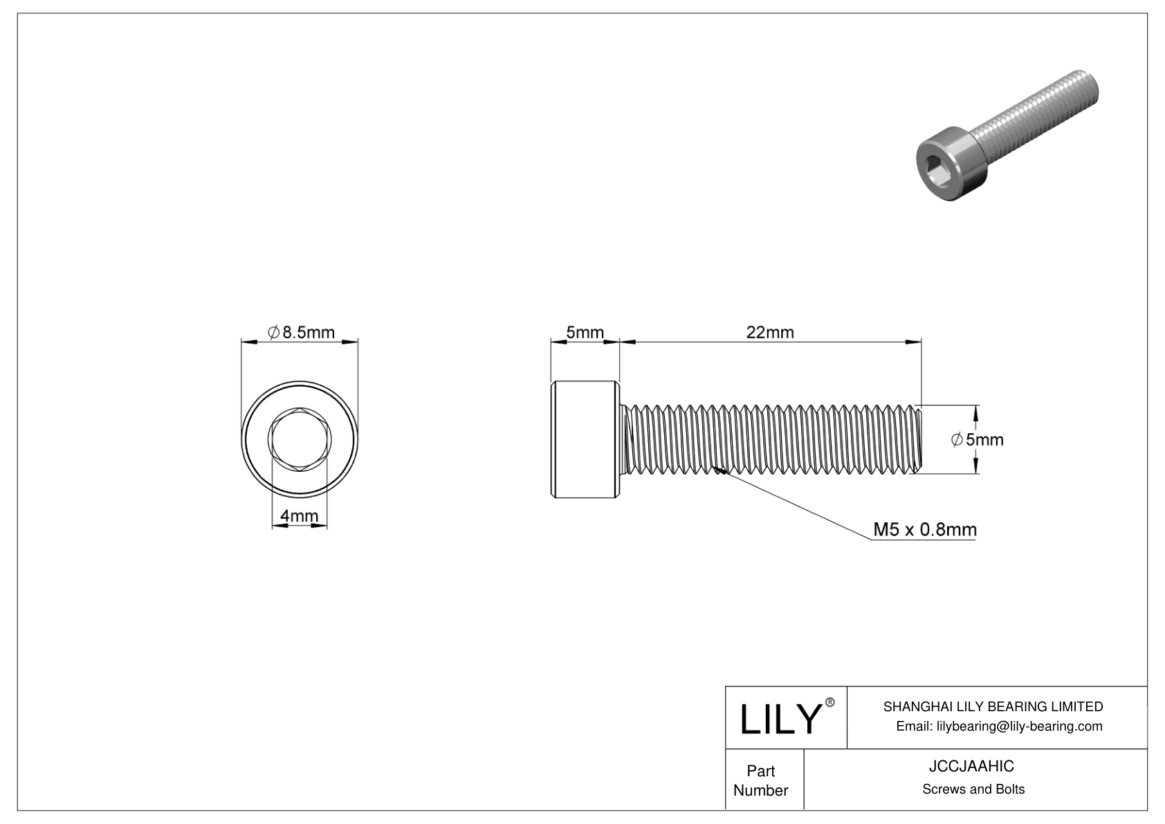 JCCJAAHIC Super-Corrosion-Resistant 316 Stainless Steel Socket Head Screws cad drawing