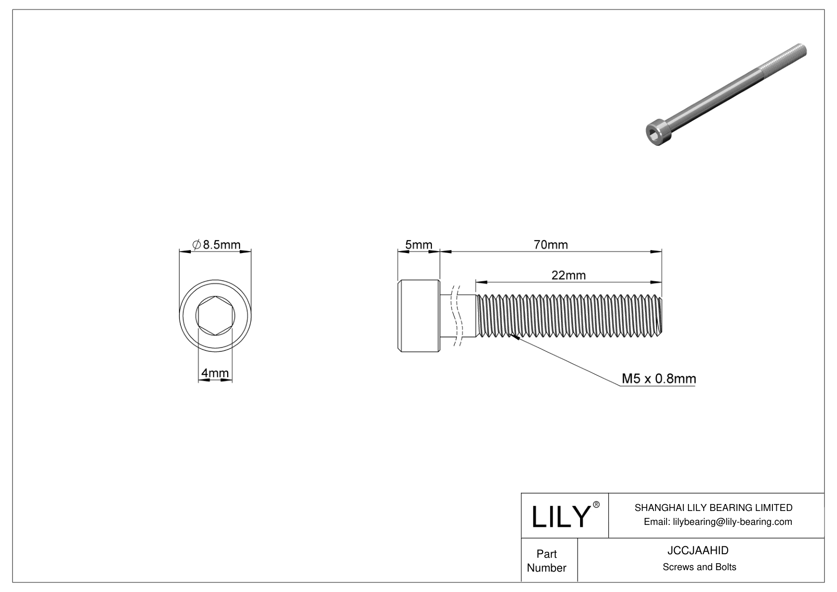 JCCJAAHID Super-Corrosion-Resistant 316 Stainless Steel Socket Head Screws cad drawing