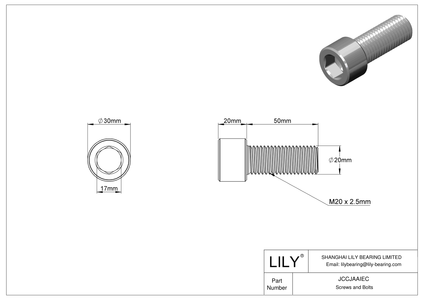 JCCJAAIEC 超耐腐蚀 316 不锈钢内六角螺钉 cad drawing