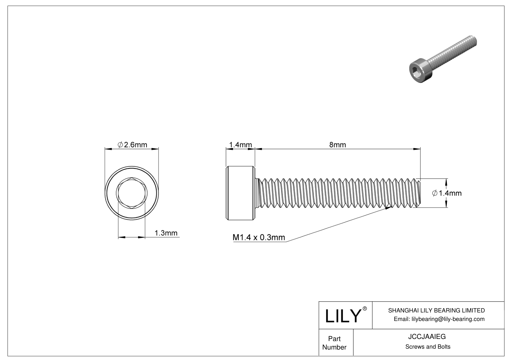 JCCJAAIEG Super-Corrosion-Resistant 316 Stainless Steel Socket Head Screws cad drawing