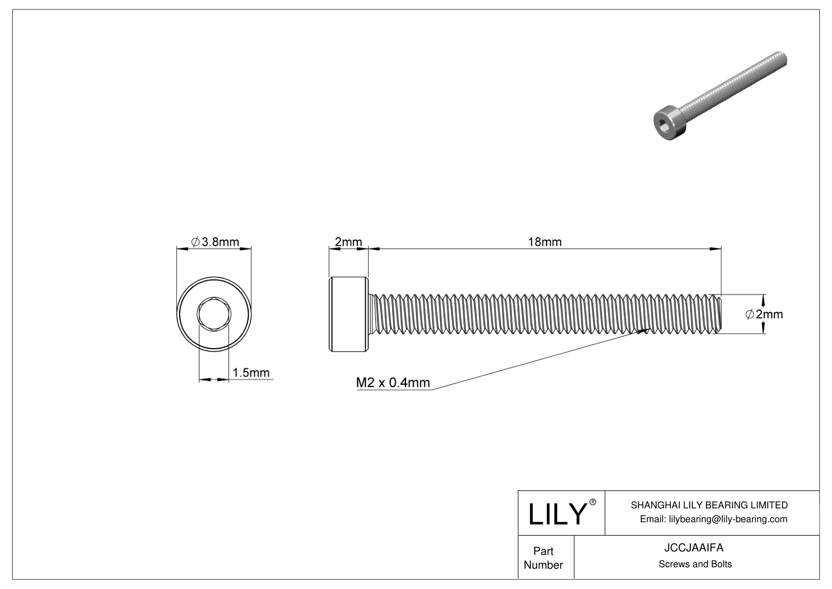 JCCJAAIFA Super-Corrosion-Resistant 316 Stainless Steel Socket Head Screws cad drawing