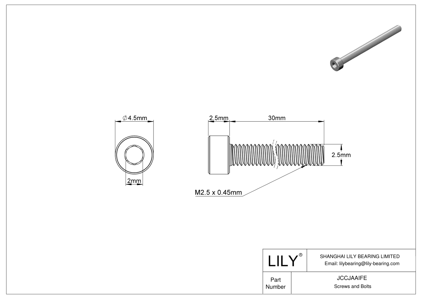 JCCJAAIFE Super-Corrosion-Resistant 316 Stainless Steel Socket Head Screws cad drawing