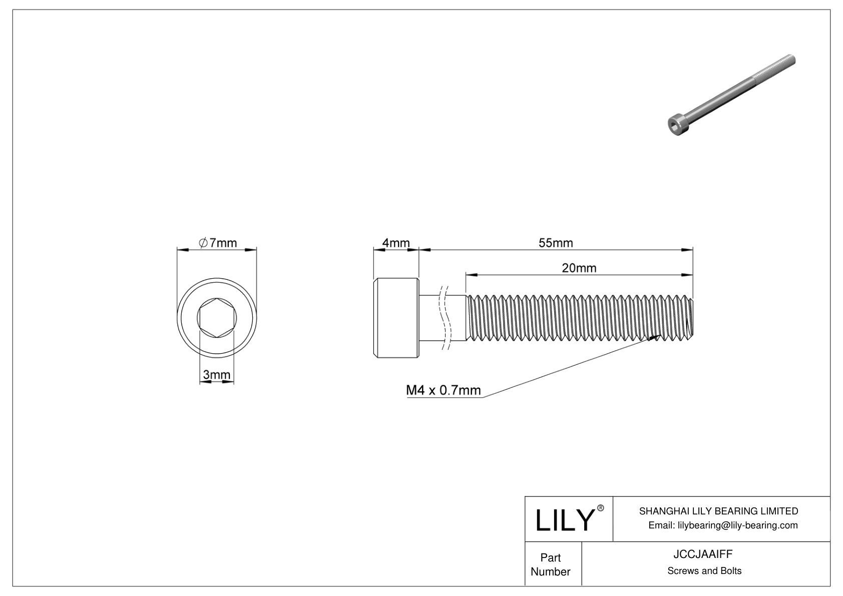 JCCJAAIFF Super-Corrosion-Resistant 316 Stainless Steel Socket Head Screws cad drawing