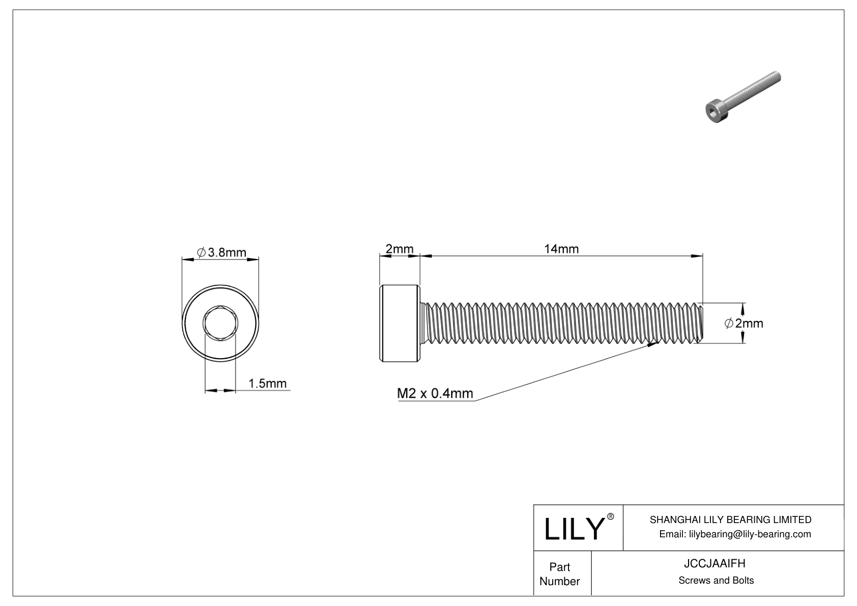 JCCJAAIFH Super-Corrosion-Resistant 316 Stainless Steel Socket Head Screws cad drawing