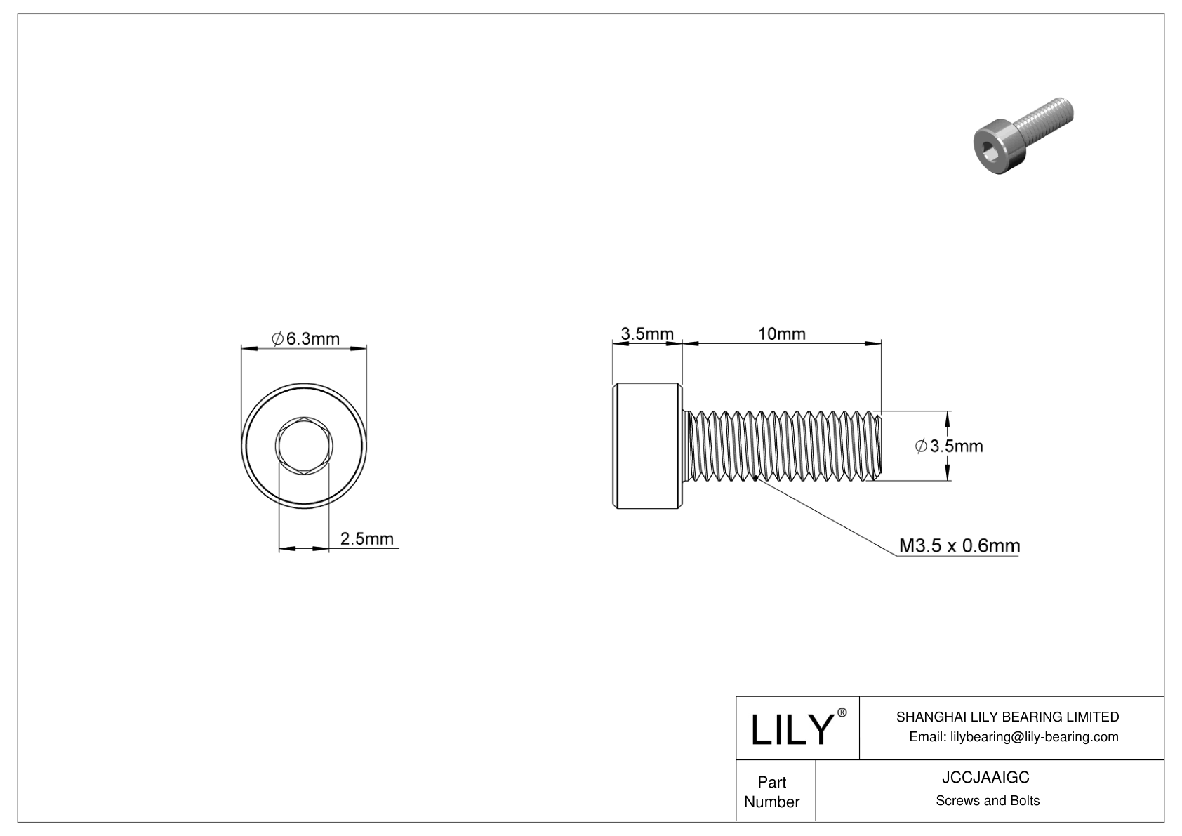 JCCJAAIGC Super-Corrosion-Resistant 316 Stainless Steel Socket Head Screws cad drawing