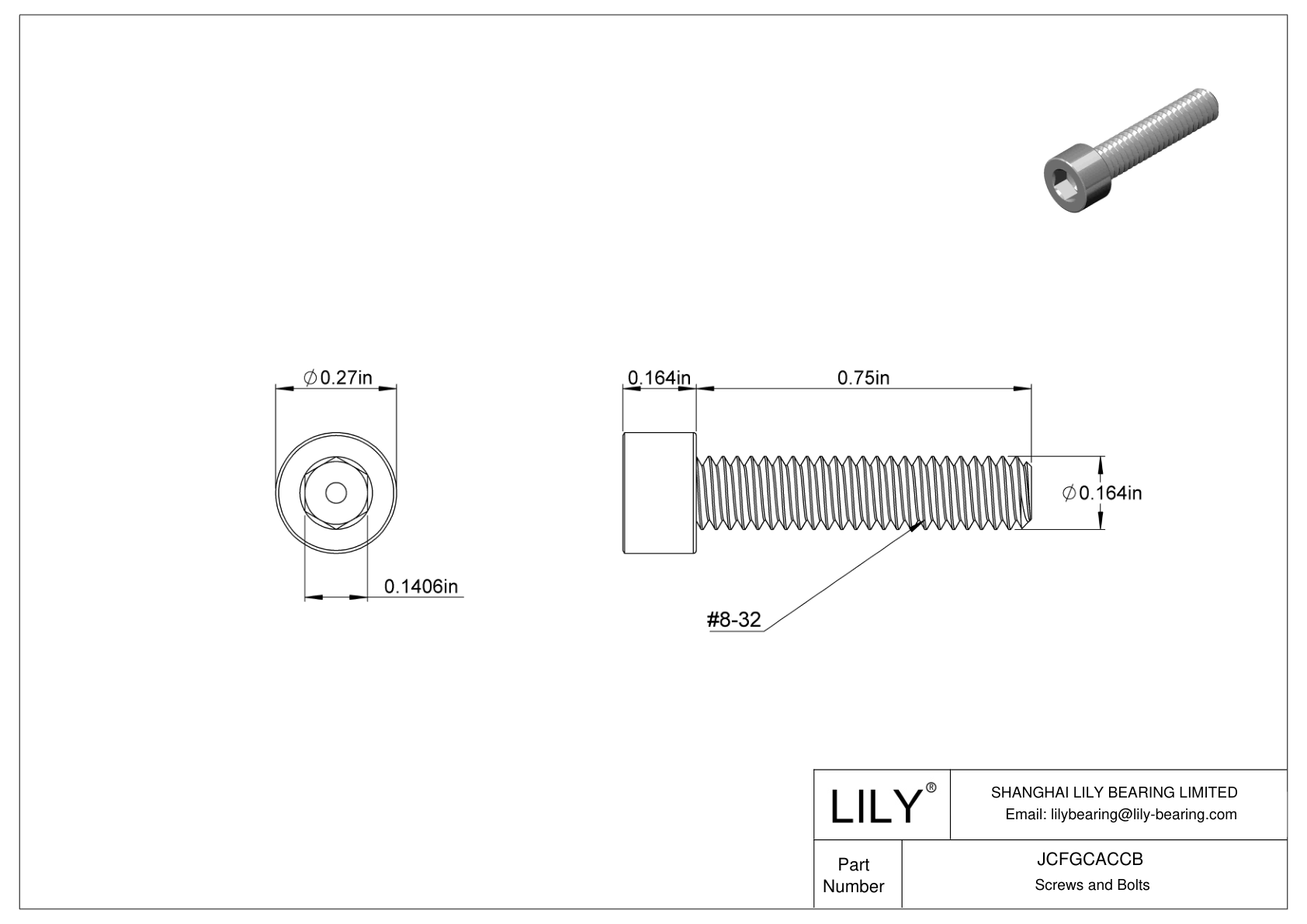 JCFGCACCB Mil. Spec. Alloy Steel Socket Head Screws cad drawing