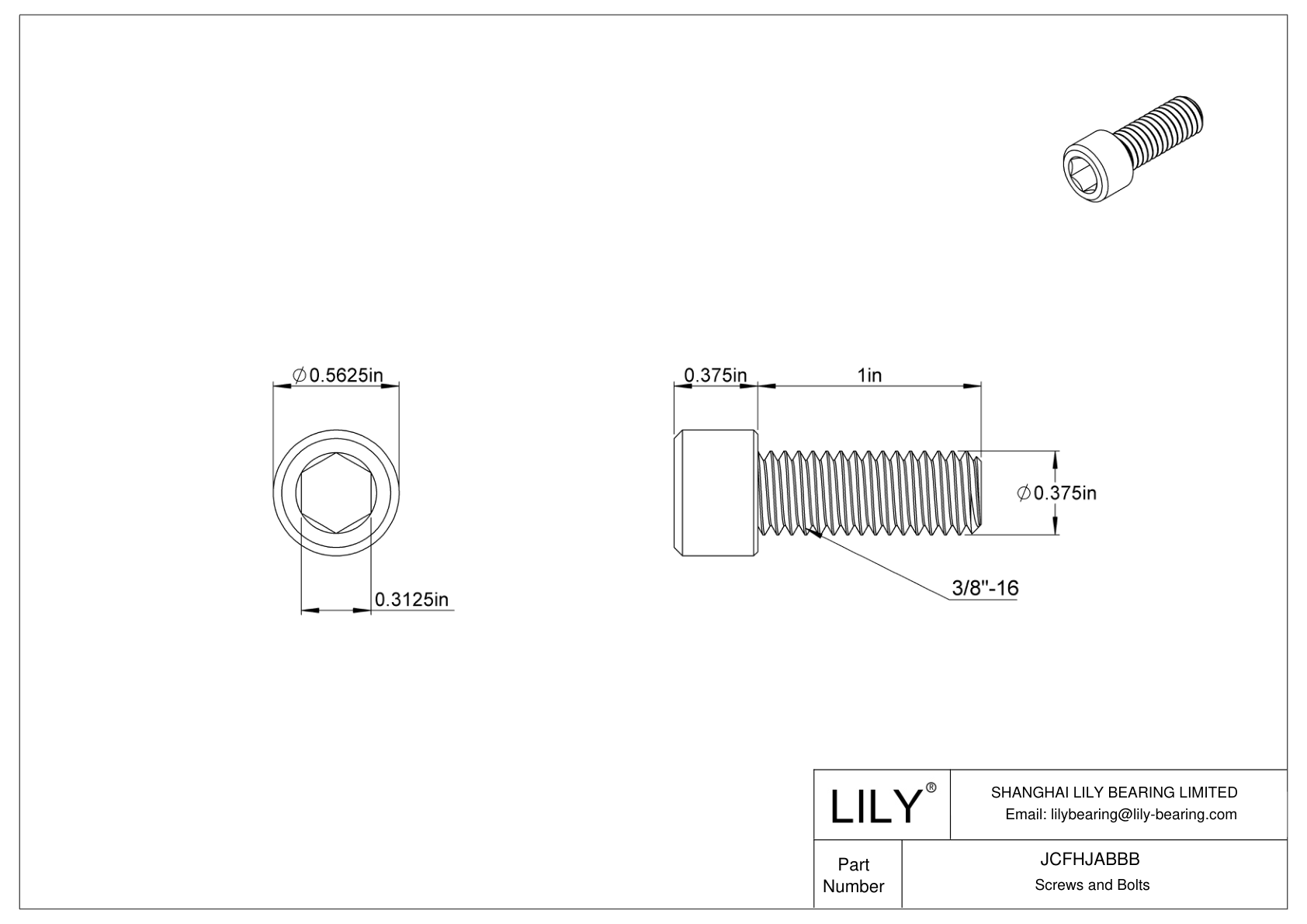 JCFHJABBB High-Temperature Alloy Steel Socket Head Screws—Grade B7 cad drawing