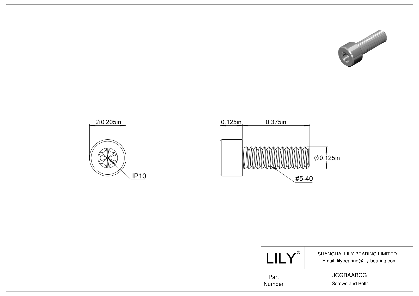 JCGBAABCG Torx Alloy Steel Socket Head Screws cad drawing