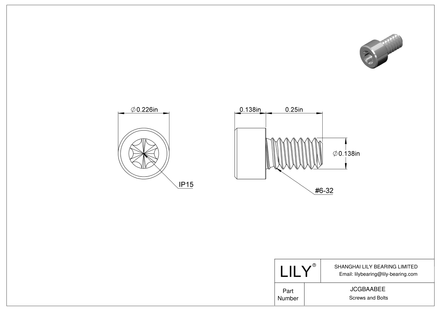 JCGBAABEE Torx Alloy Steel Socket Head Screws cad drawing