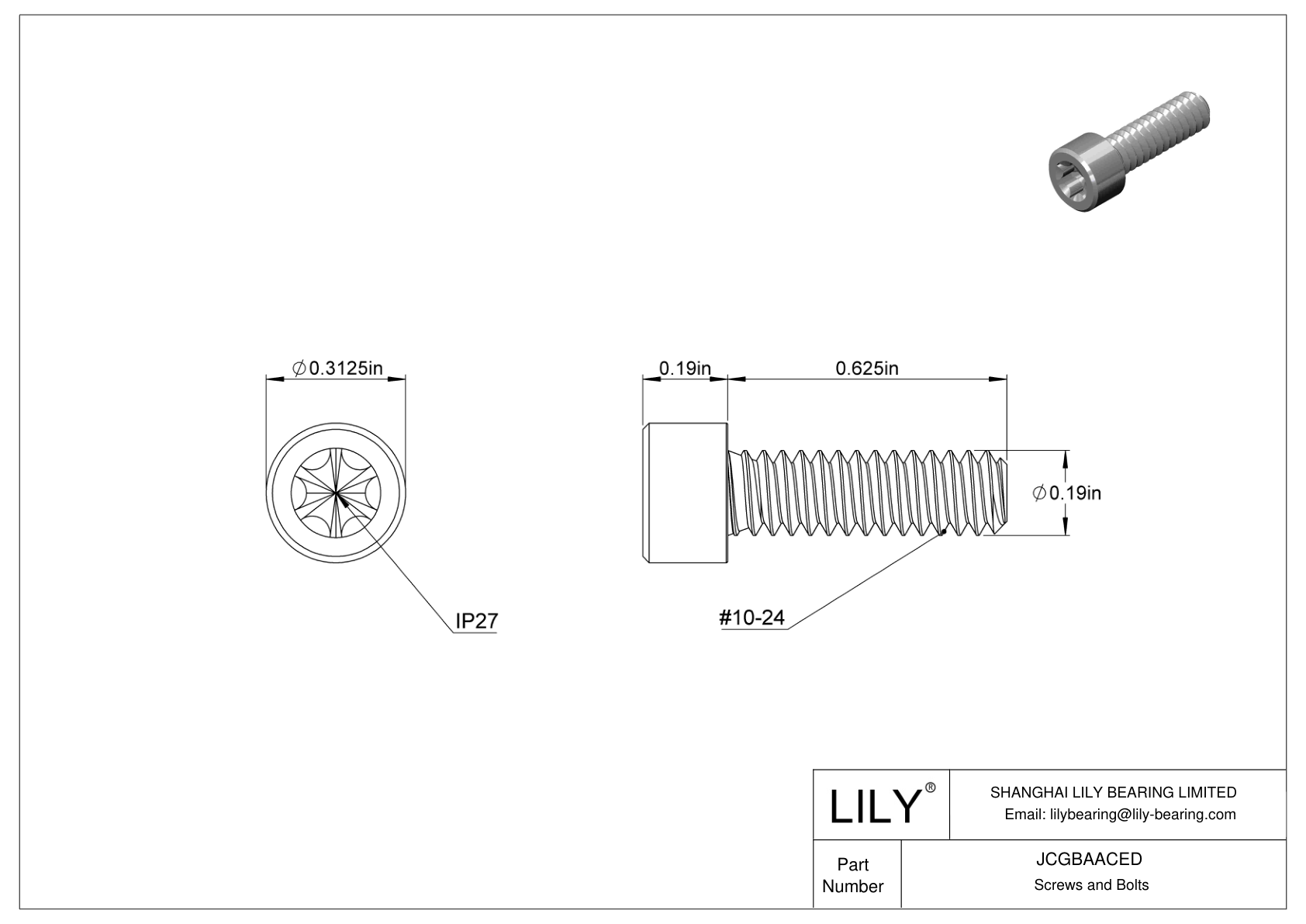 JCGBAACED Torx Alloy Steel Socket Head Screws cad drawing