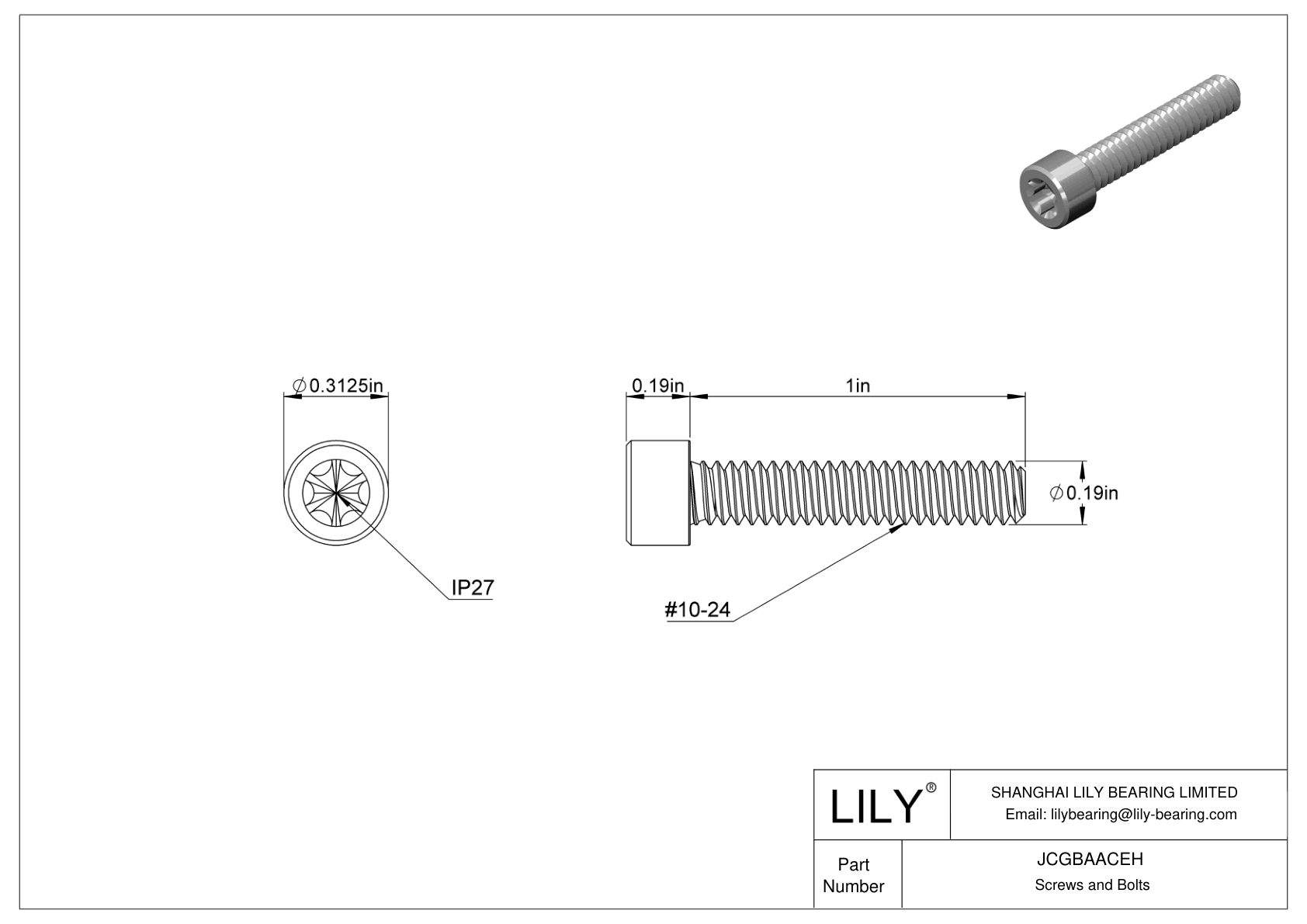 JCGBAACEH Torx Alloy Steel Socket Head Screws cad drawing