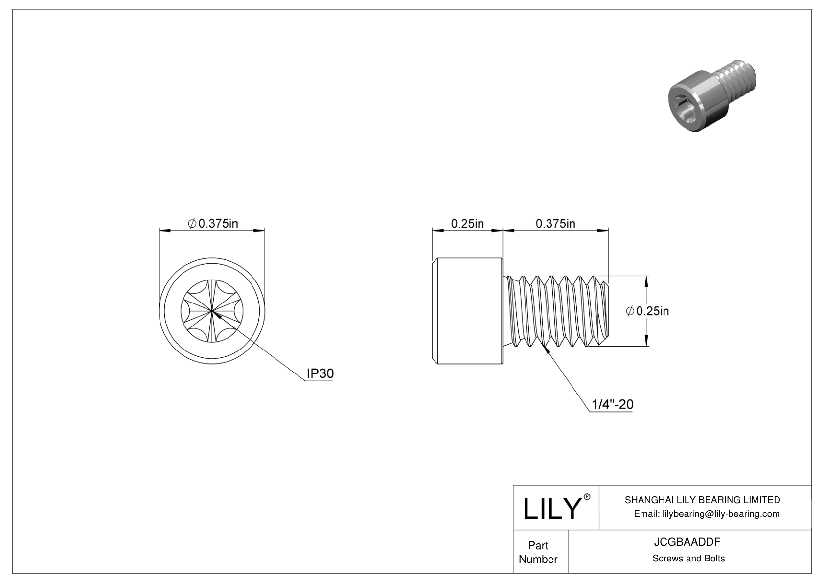 JCGBAADDF Torx Alloy Steel Socket Head Screws cad drawing