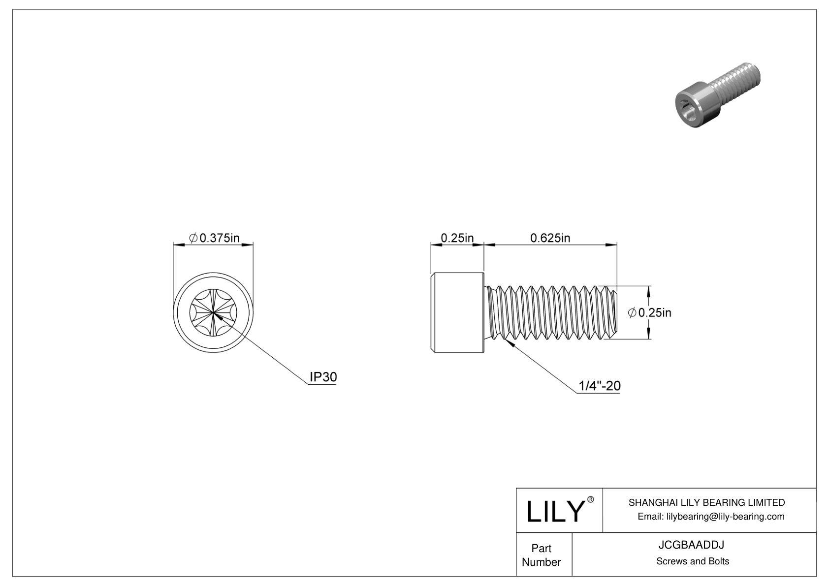 JCGBAADDJ Torx Alloy Steel Socket Head Screws cad drawing