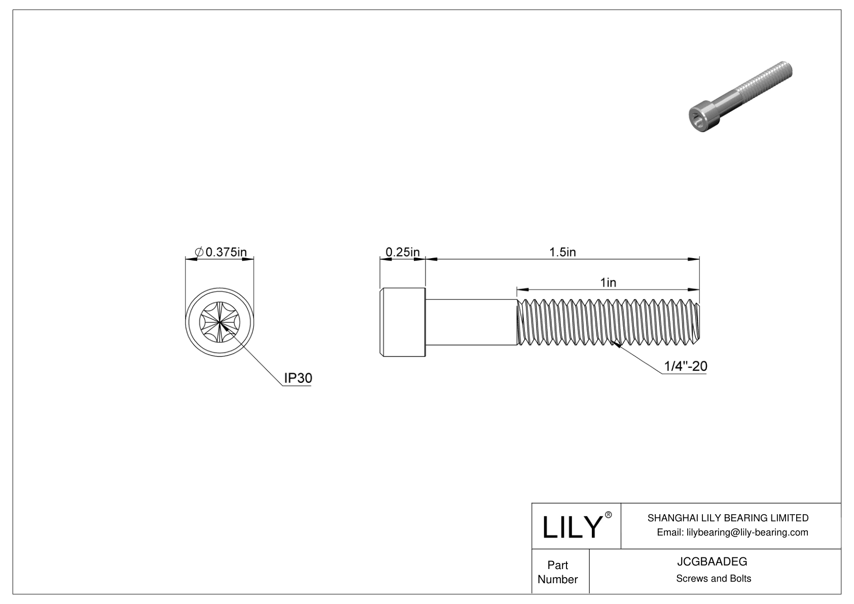 JCGBAADEG Torx Alloy Steel Socket Head Screws cad drawing