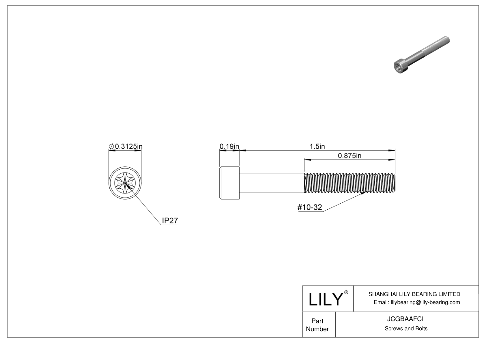 JCGBAAFCI Torx Alloy Steel Socket Head Screws cad drawing