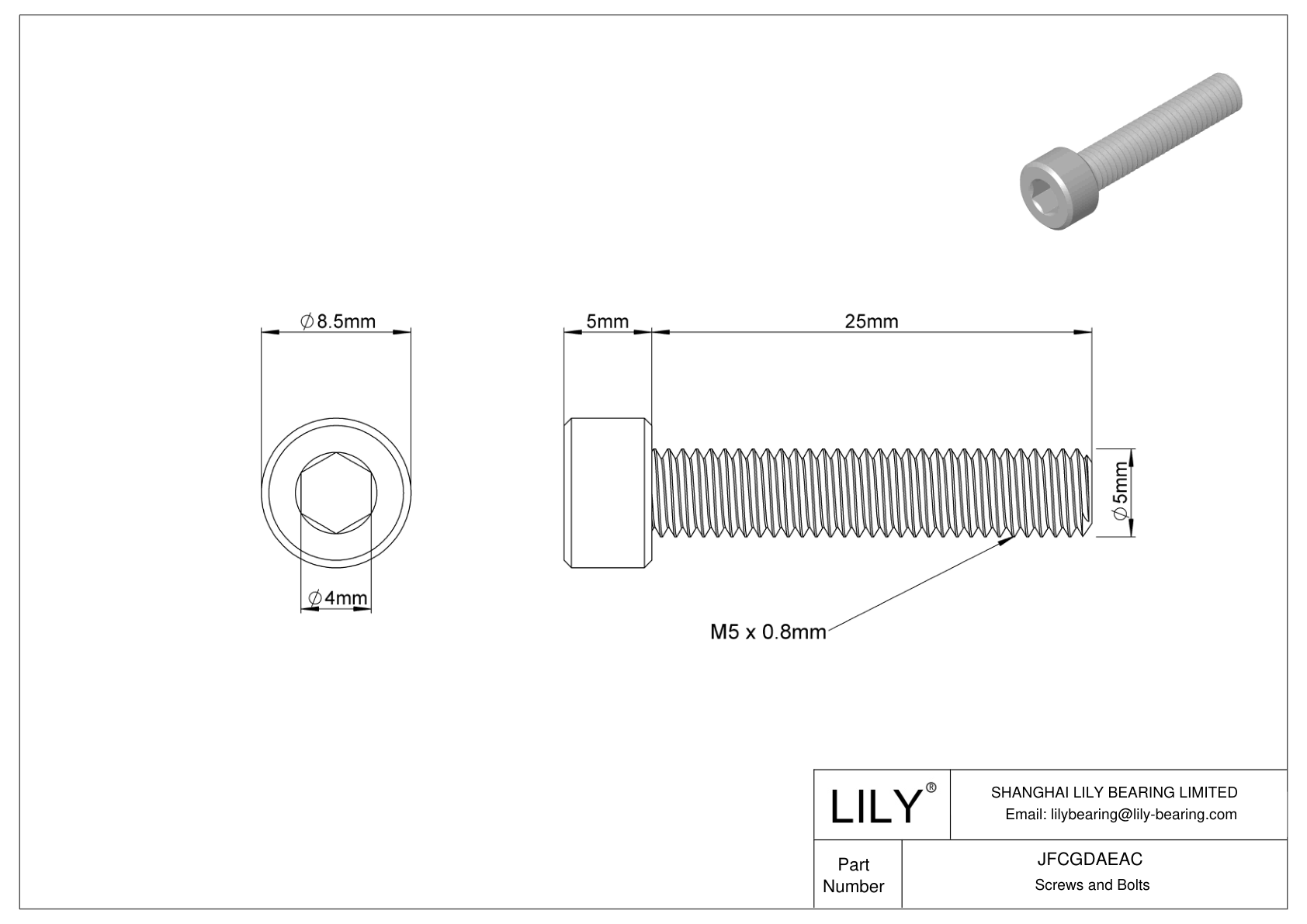 JFCGDAEAC Tornillos de cabeza cilíndrica de acero aleado cad drawing