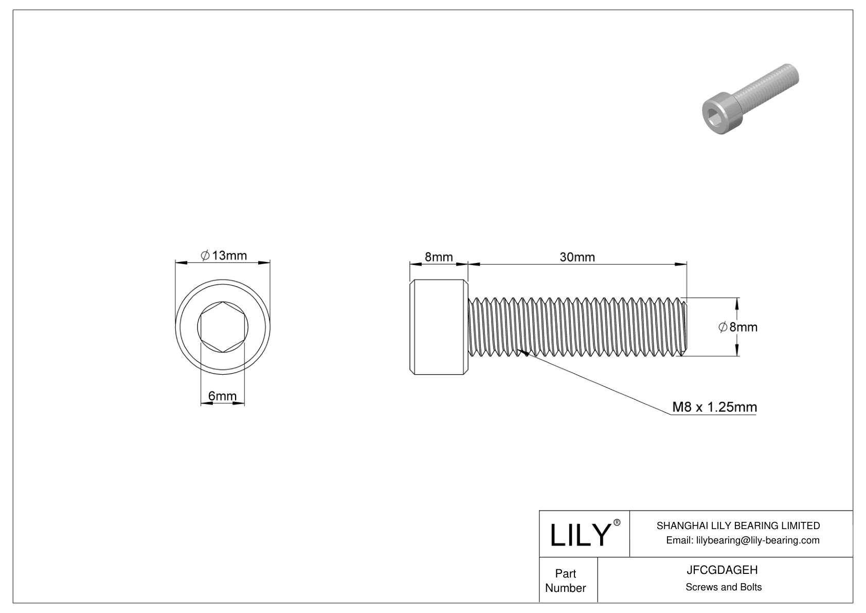 JFCGDAGEH Alloy Steel Socket Head Screws cad drawing