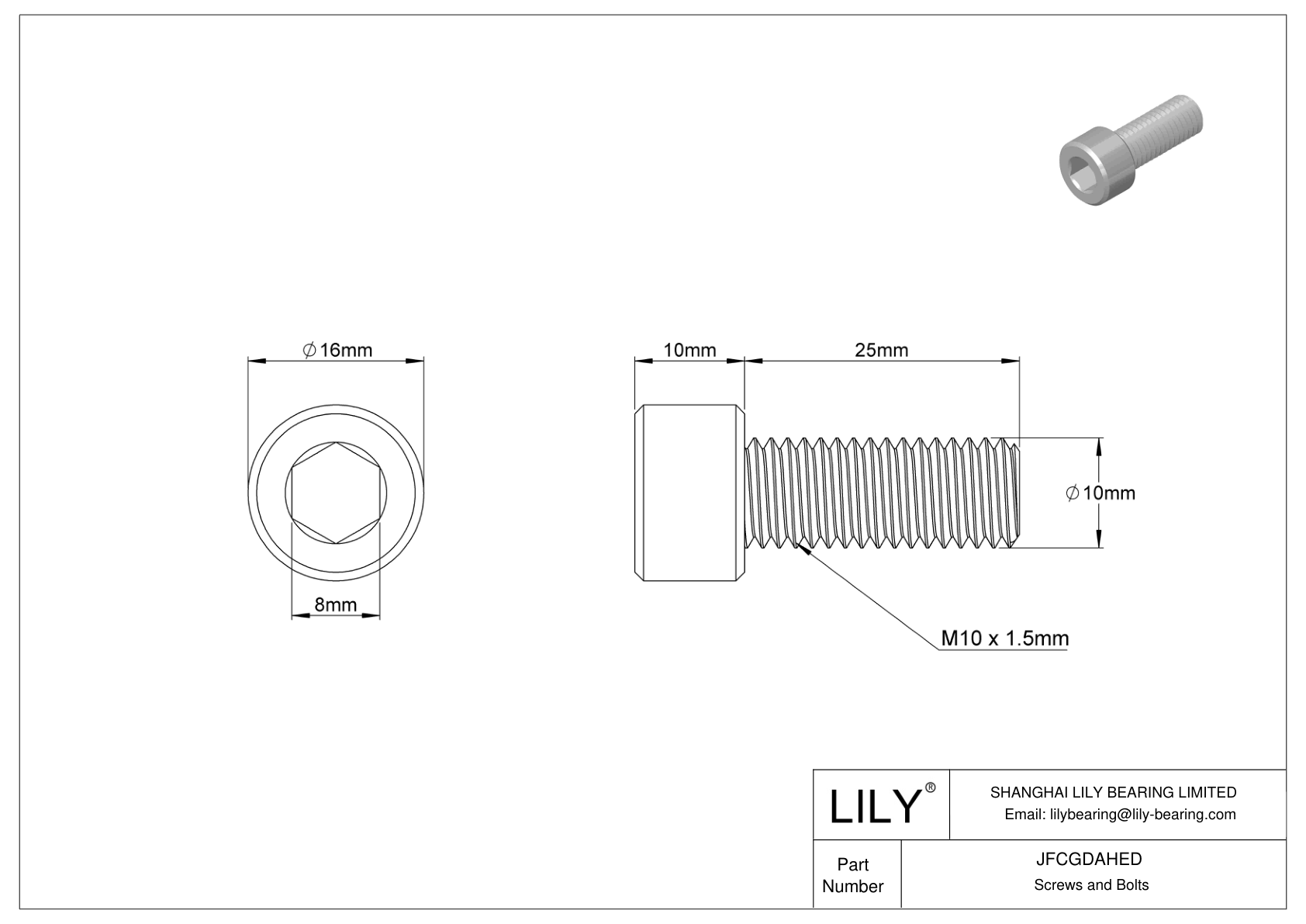 JFCGDAHED Tornillos de cabeza cilíndrica de acero aleado cad drawing